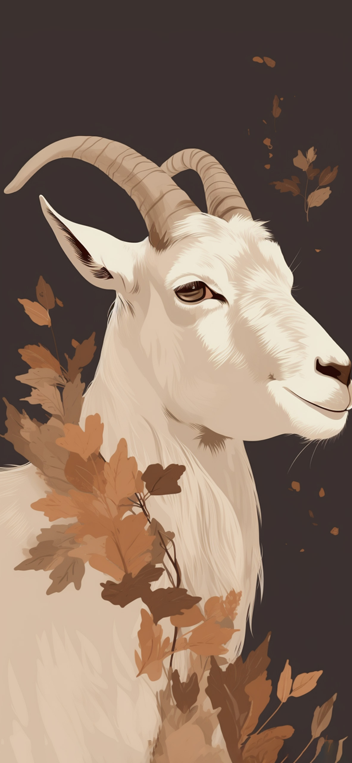 Goat & Leaves Brown Wallpaper Goat Wallpaper for iPhone
