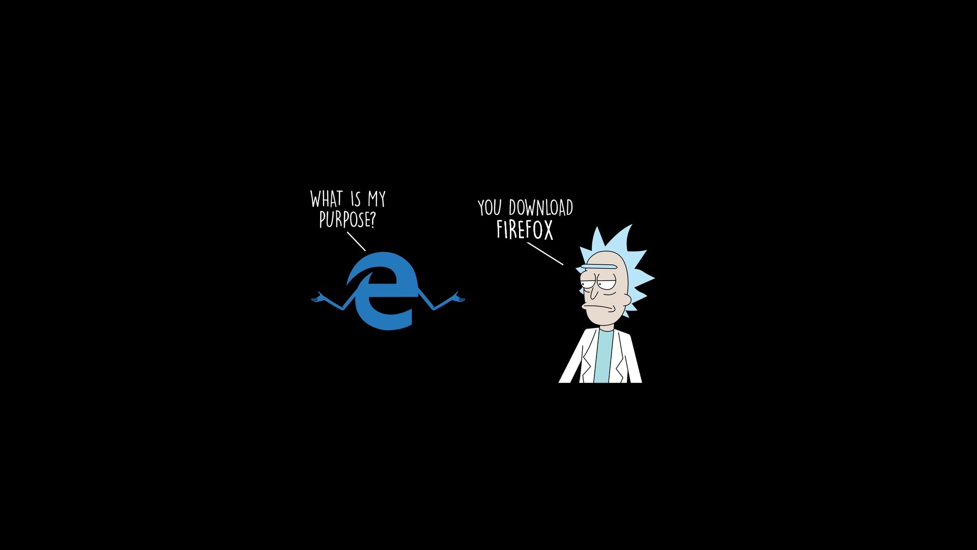 black background, humor, Mozilla Firefox, Rick Sanchez, simple background, Microsoft Edge, simple, Rick and Morty, TV Gallery HD Wallpaper