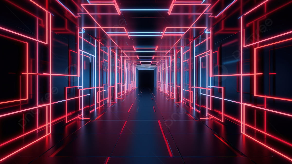 Red And Blue Neon Lights Illuminate A 3D Corridor In Abstract Geometric 4k Uhd Illustration Background, Neon Wallpaper, Neon Background, HD Wallpaper Background Image And Wallpaper for Free Download