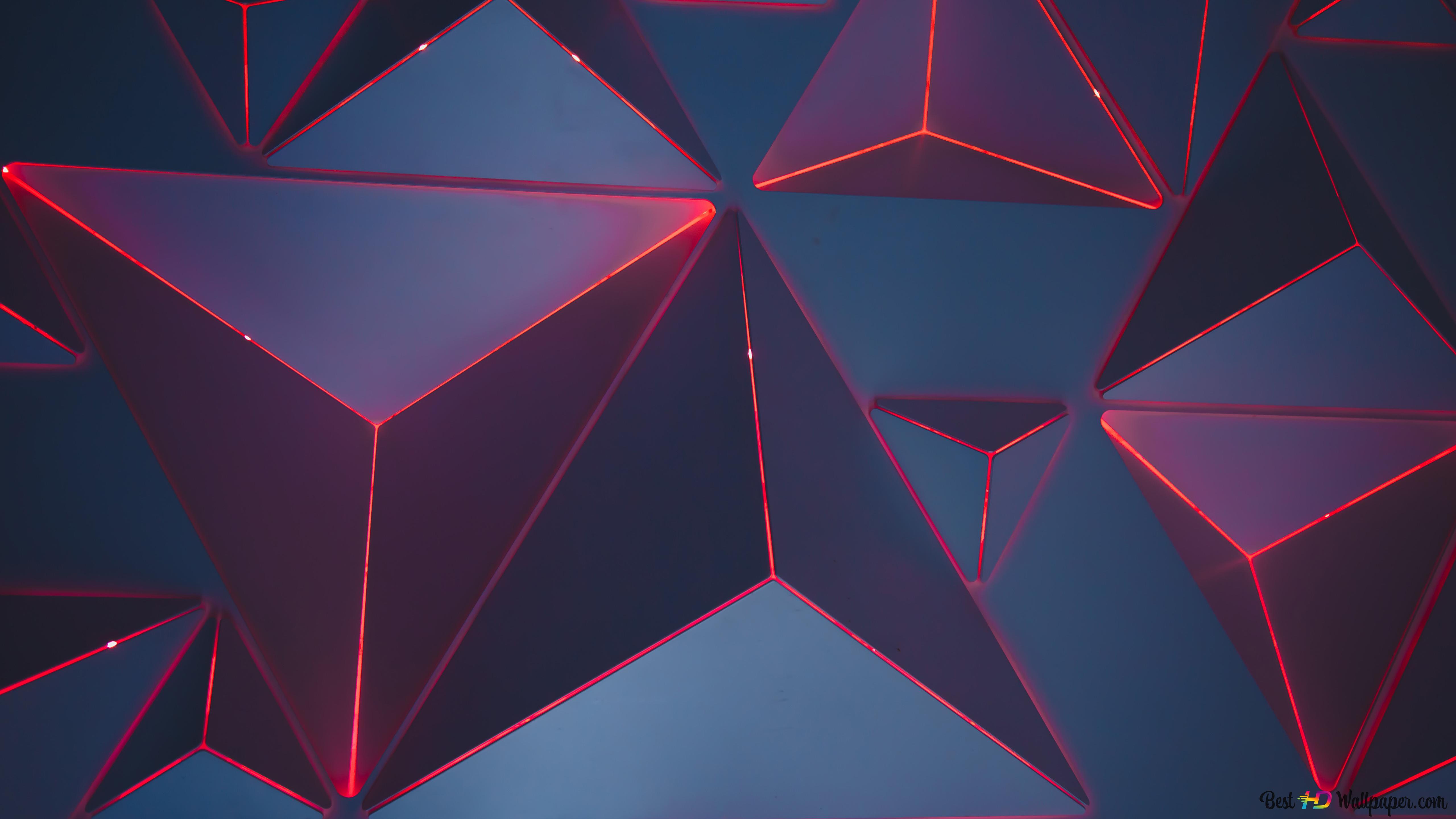 3D red neon triangles 4K wallpaper download