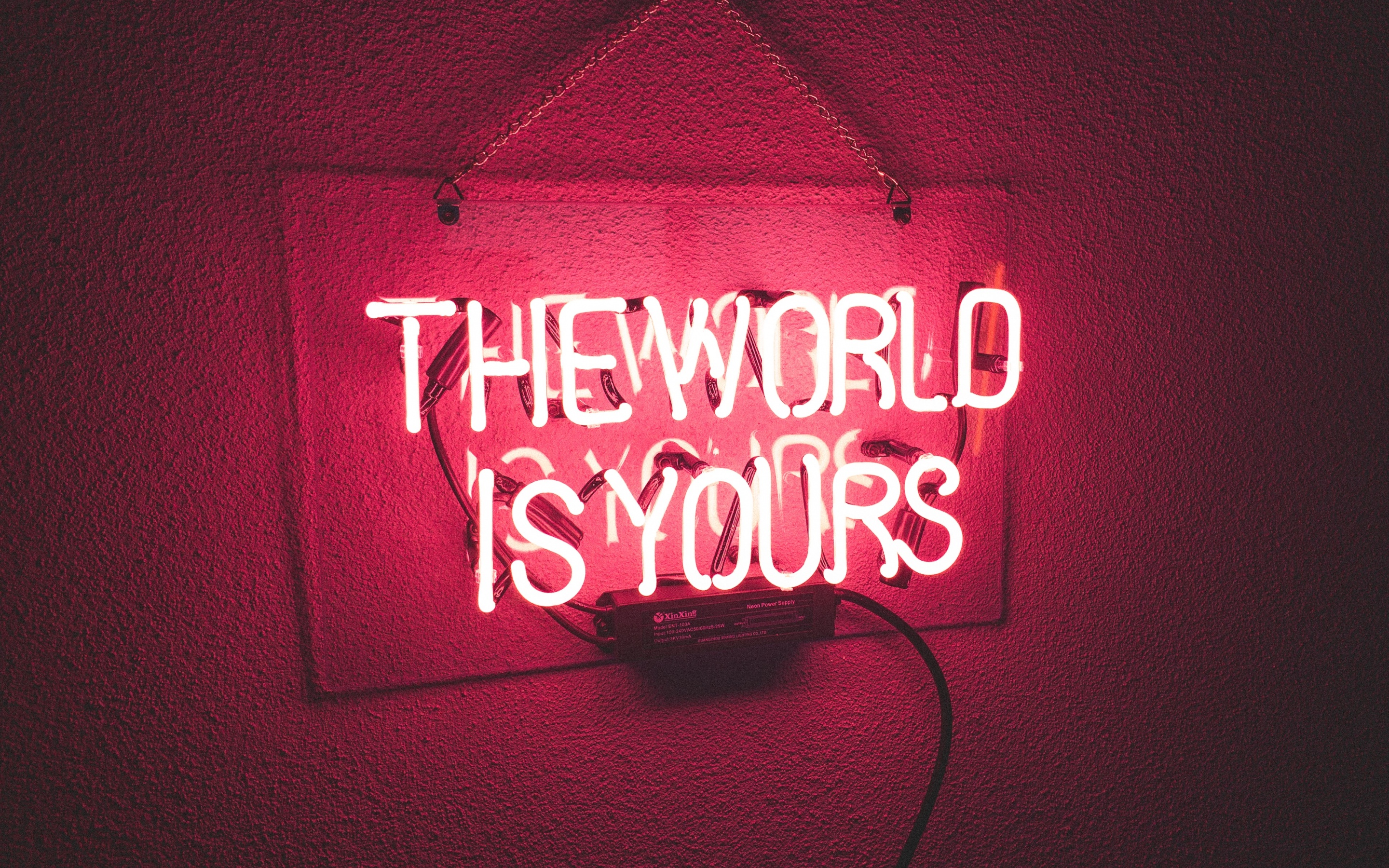 The World is Yours Wallpaper 4K, Neon light, Red background
