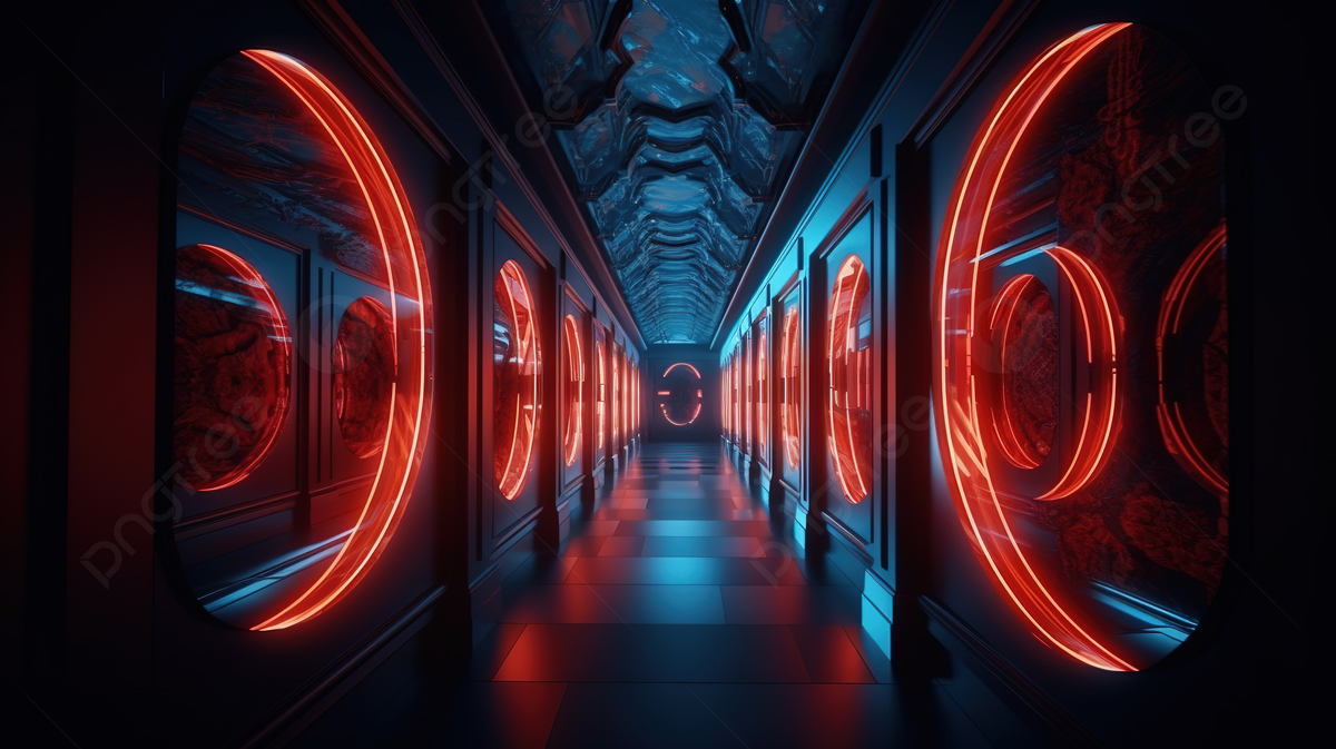 Ornamental Corridor Illuminated With Red And Blue Neon Colors 3D Illustration Of 4k Uhd Abstract Background With Round Shapes, Light Wallpaper, Neon Wallpaper, 3D Wallpaper Background Image And Wallpaper for Free Download