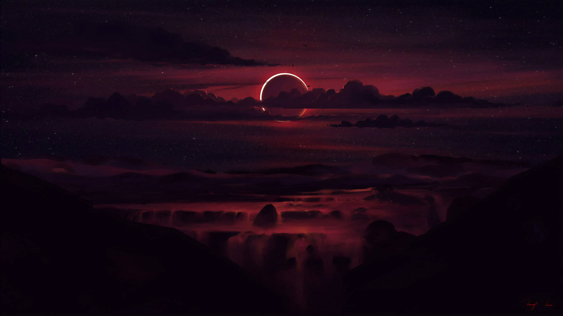 Download 4K Ultra HD Dark Red Moon Wallpaper