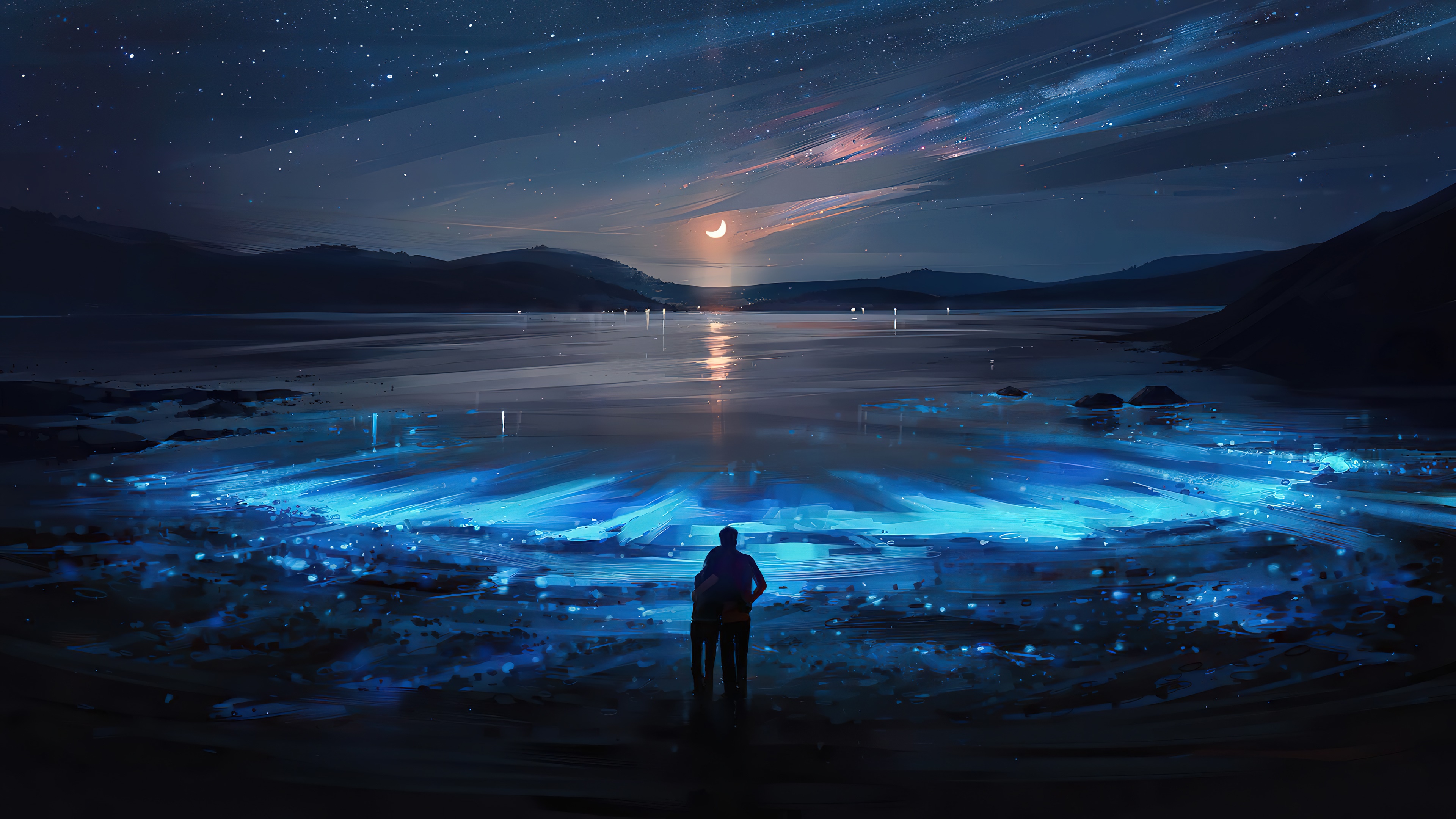 half, moon, night, scenery, 4k, HD Wallpaper