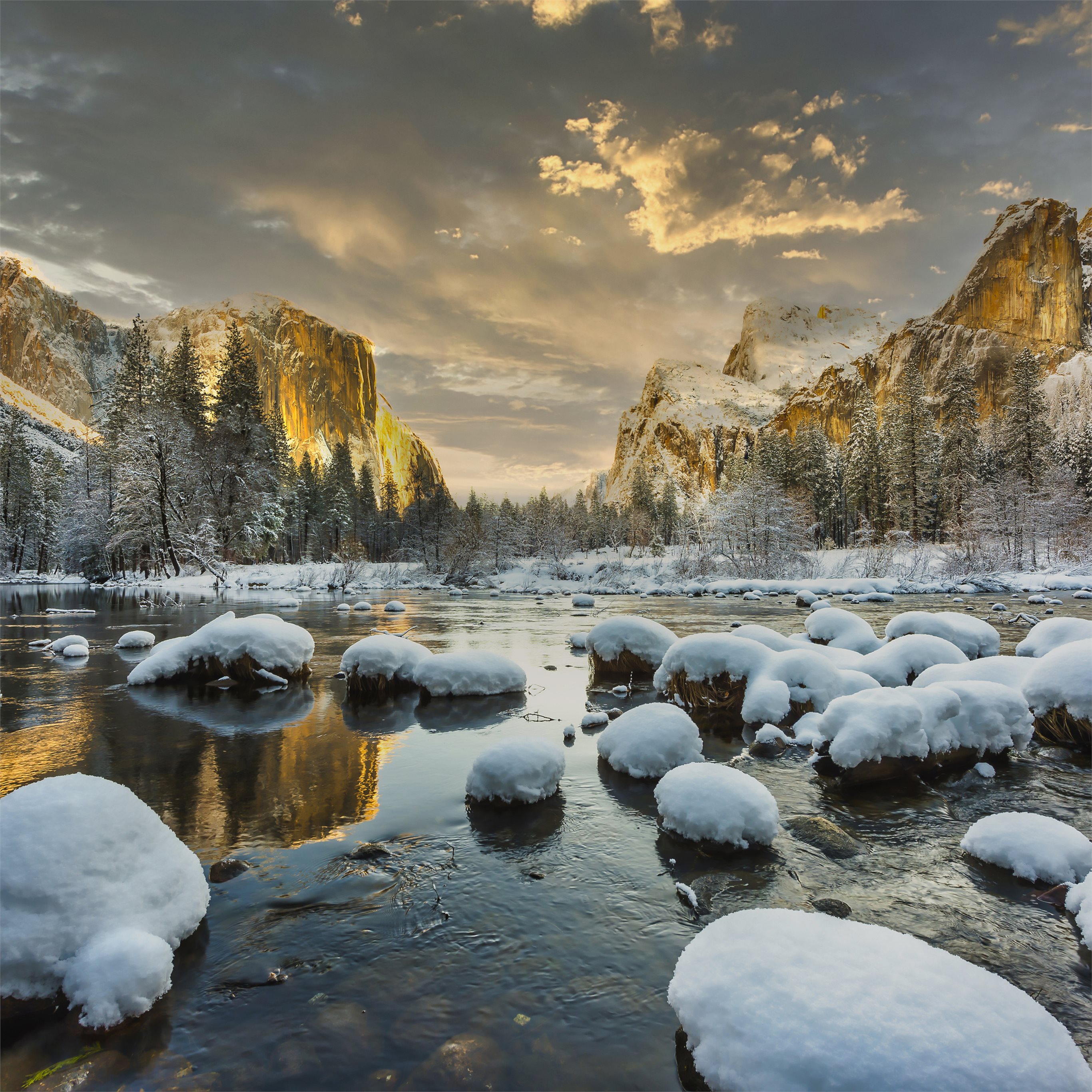 lake stones snow scenery 4k iPad Wallpaper Free Download