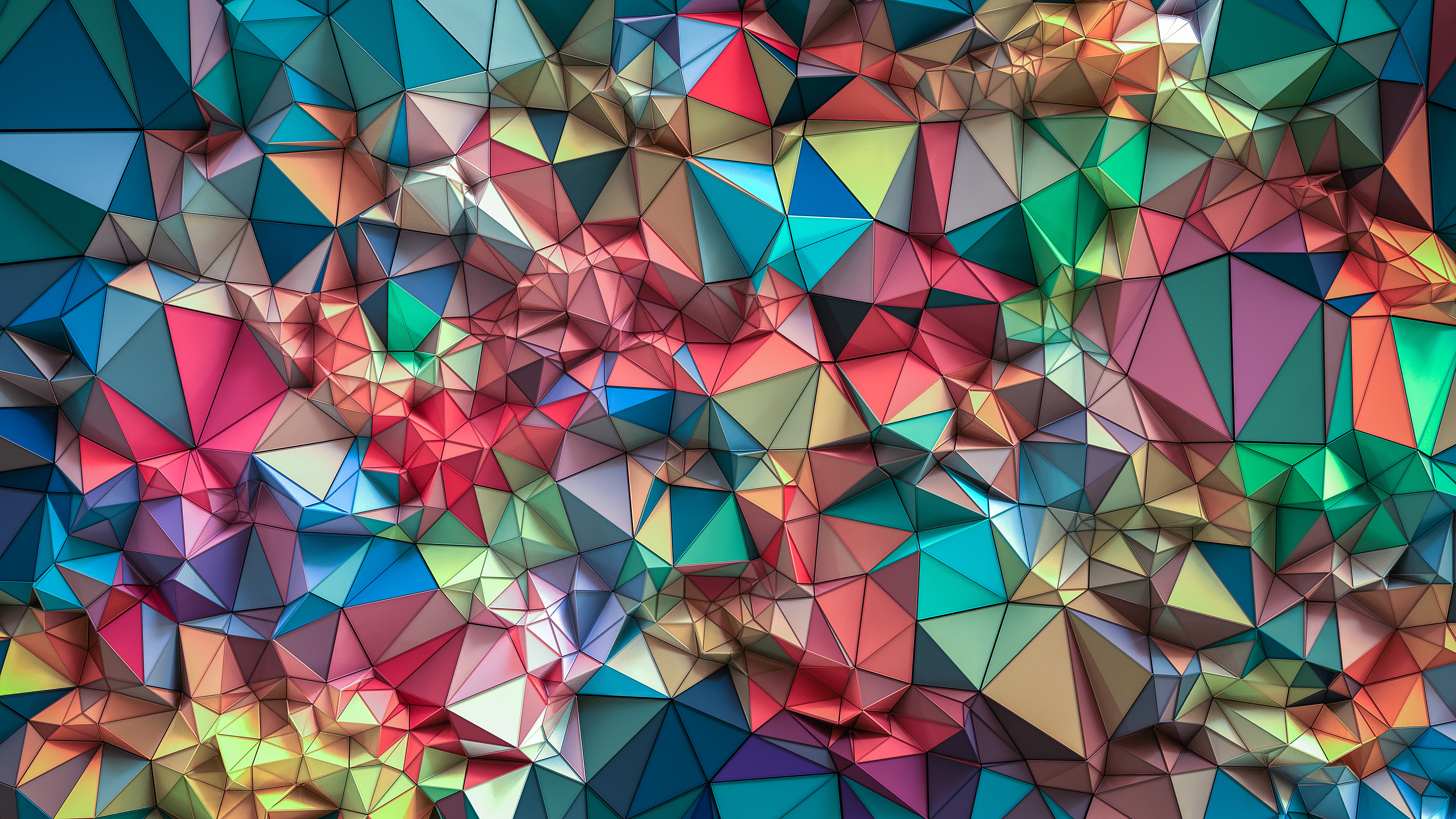 Triangles Wallpaper 4K, 3D background, Colorful, Shapes