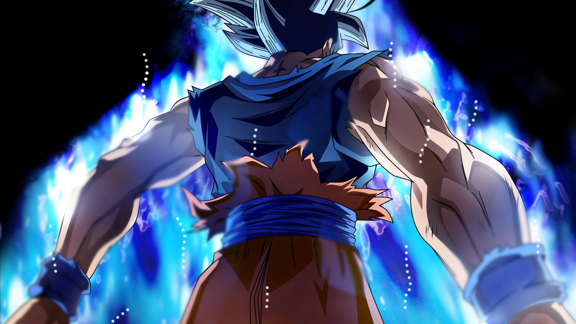 Download Goku 4k Ultra HD Back View With Blue Aura Wallpaper