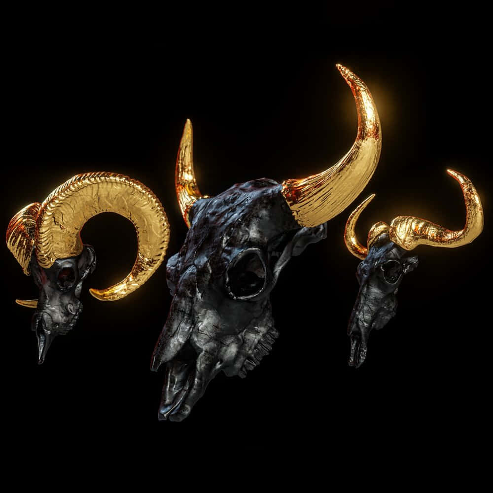 Download Bull Skull With Golden Horns Wallpaper