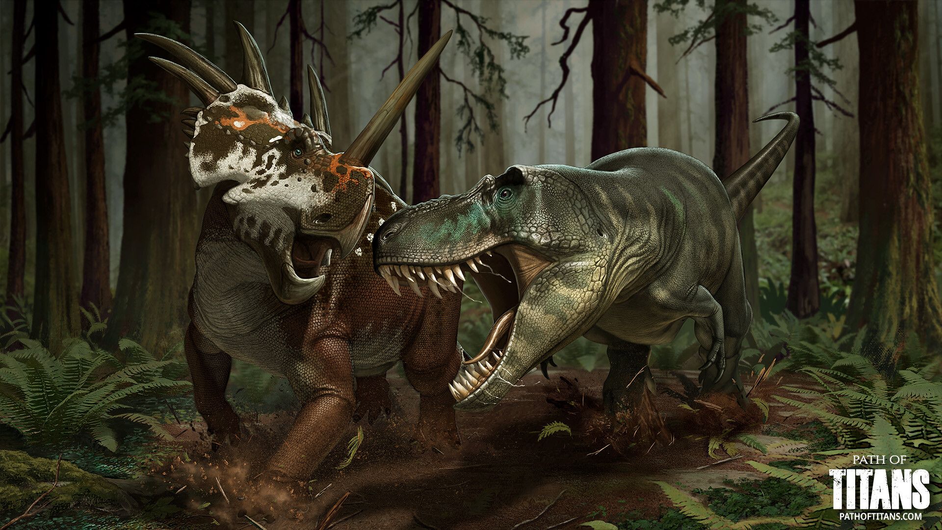 Path of Titans: Daspletosaurus vs Styracosaurus by Raul RamosAn illustration I worked on for Path of Titans. Ancient animals, Prehistoric creatures, Styracosaurus
