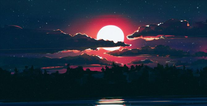 Wallpaper clouds, moon, night, art desktop wallpaper, HD image, picture, background, 30f29c