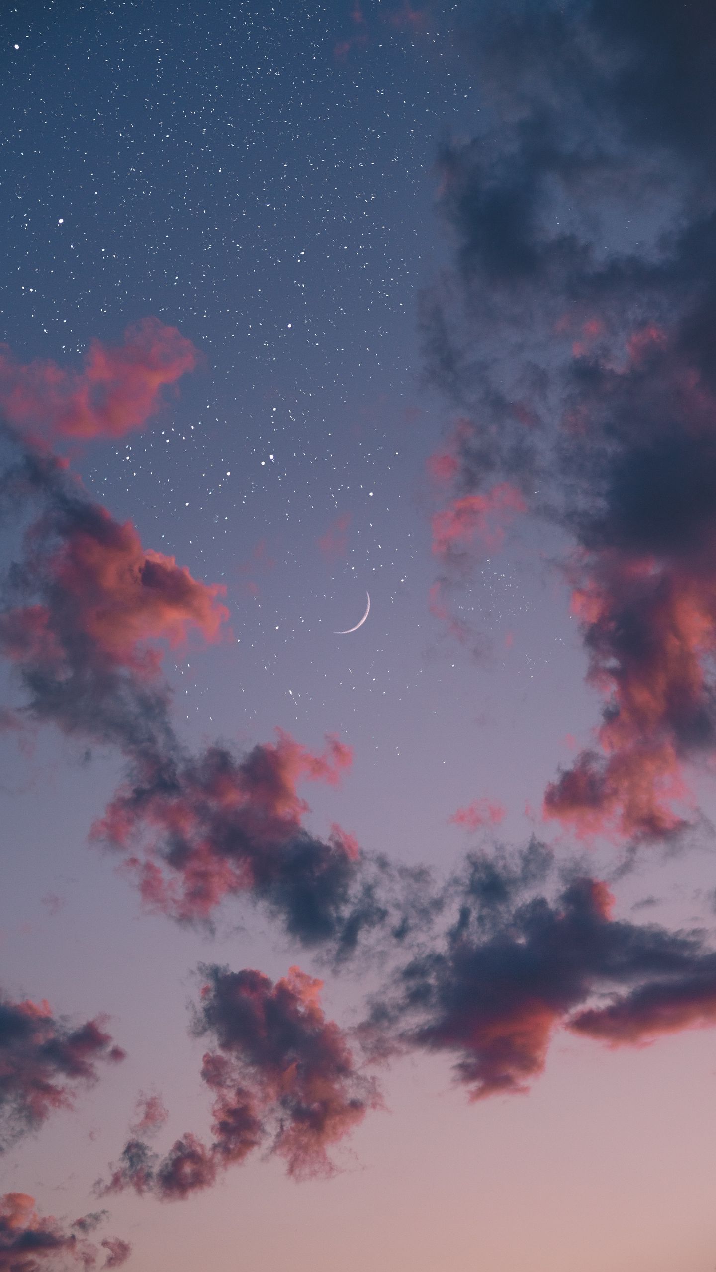 Download wallpaper 1440x2560 sky, clouds, moon, stars, night qhd samsung galaxy s6, s7, edge, note, lg g4 HD background