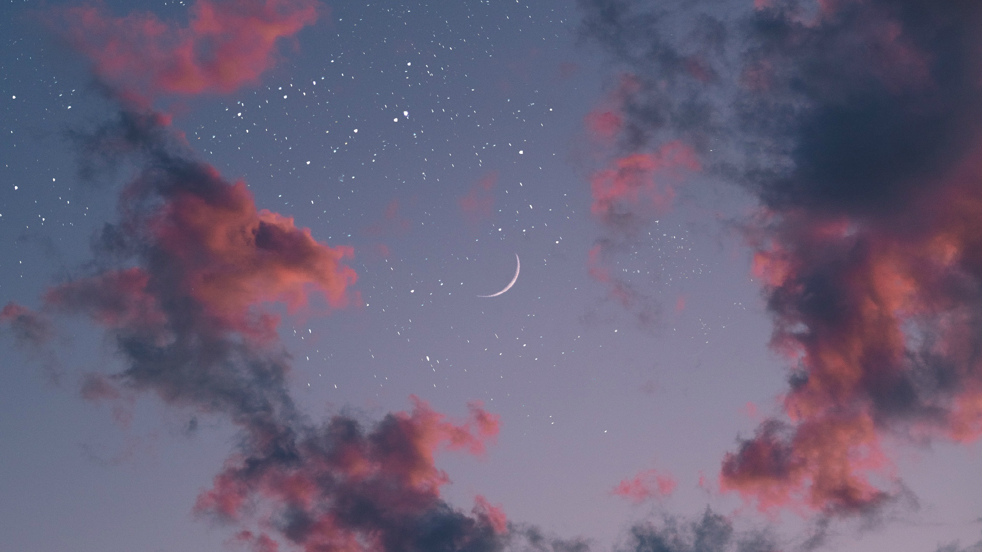 Wallpaper, nature, stars, sky, clouds, Moon 1920x1080