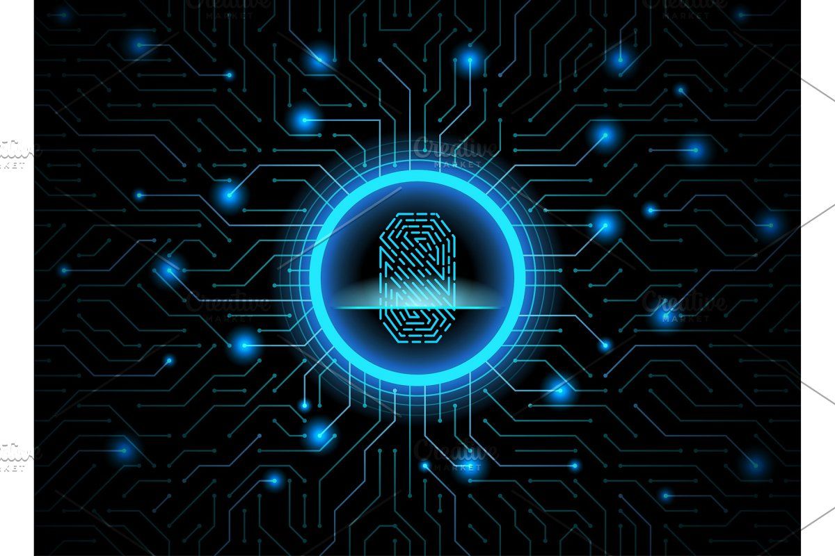 Cyber security fingerprint dark blue. Cyber security, Technology background, Cyber