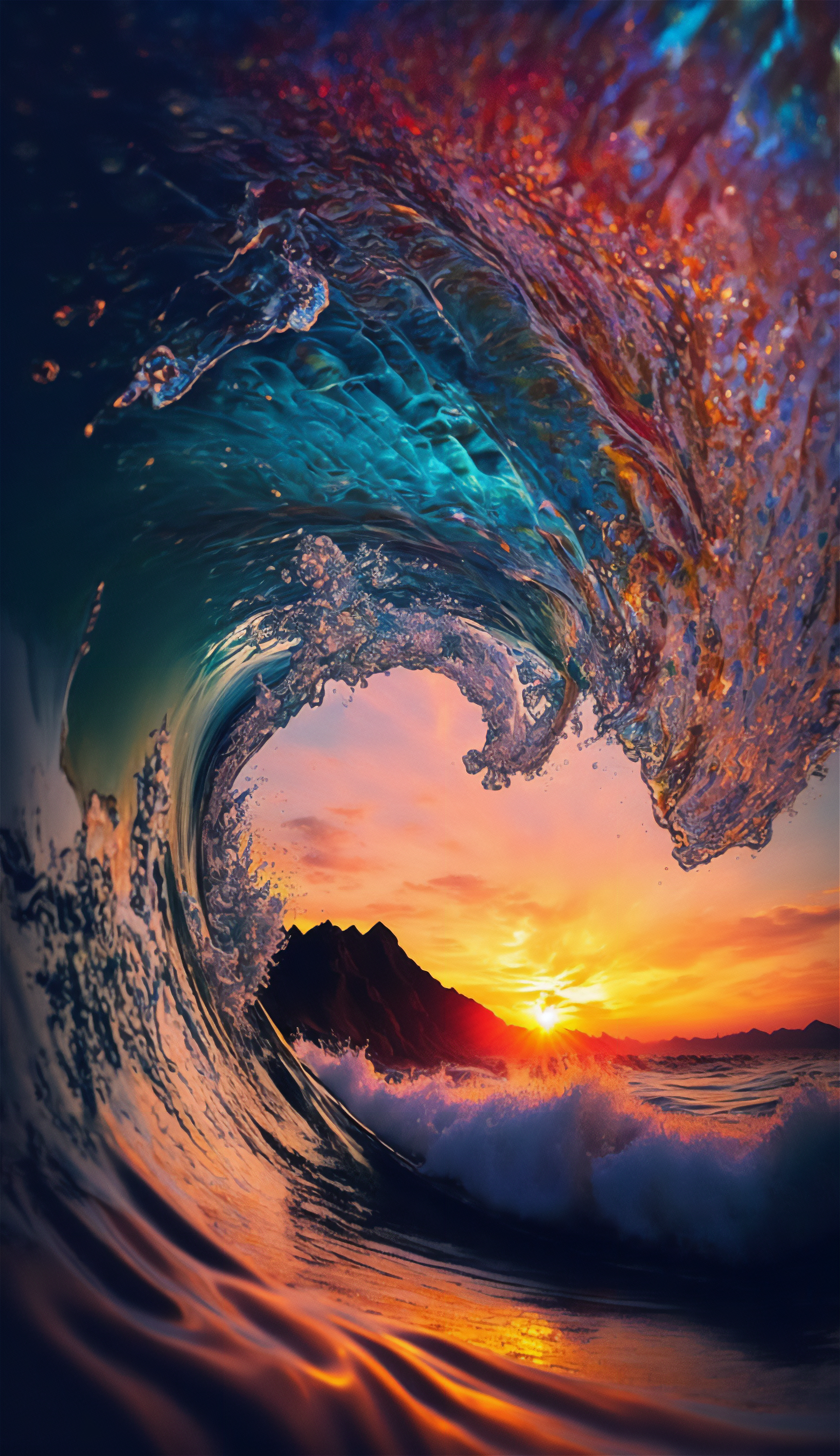 Ai Art Vertical Portrait Display Colorful Waves Sunset Water Sunset Glow Nature Wallpaper:1920x3328