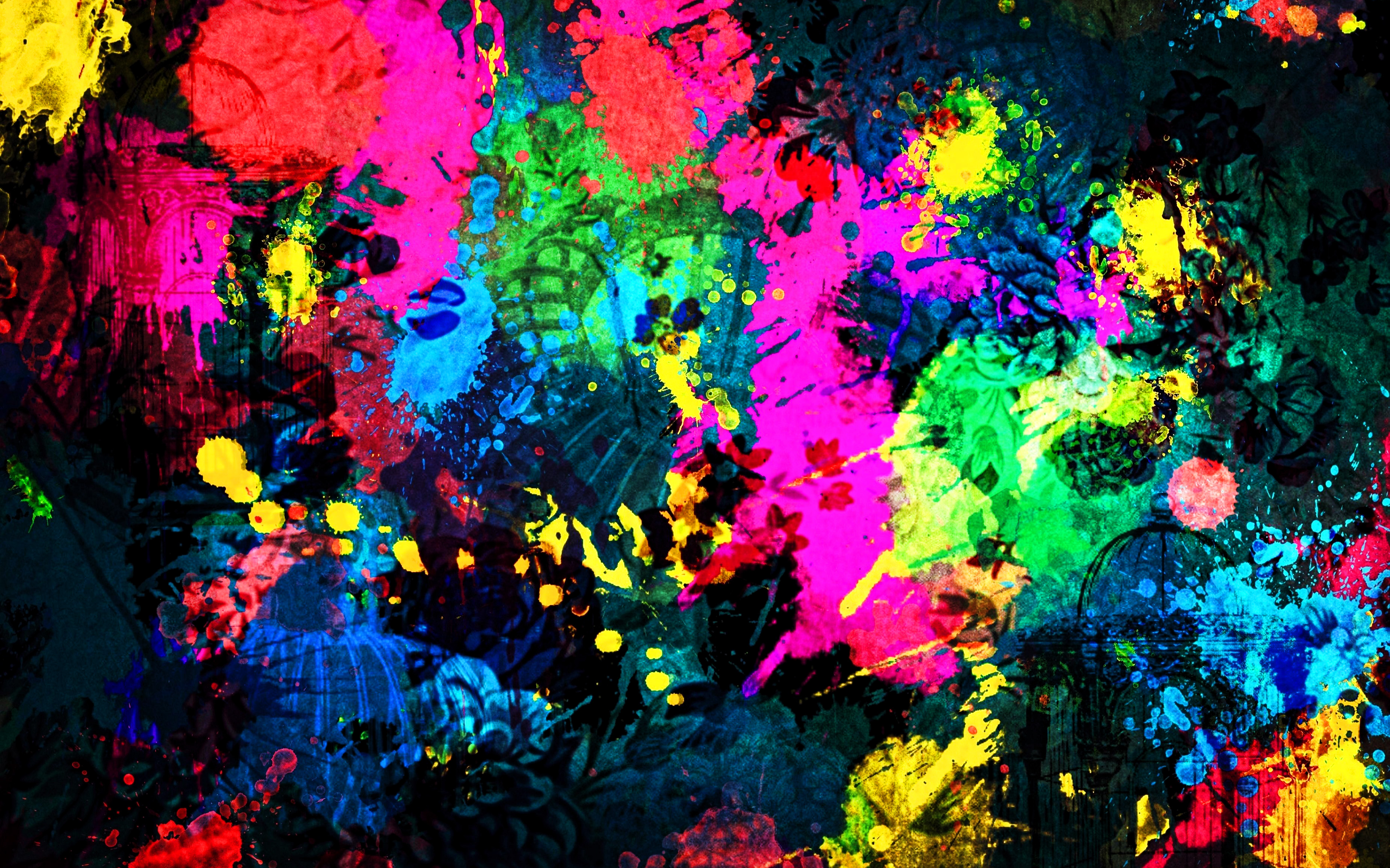 Download wallpaper colorful paint splashes, 4k, colorful grunge background, abstract art, creative, abstract splashes, grunge background, abstract background for desktop with resolution 3840x2400. High Quality HD picture wallpaper
