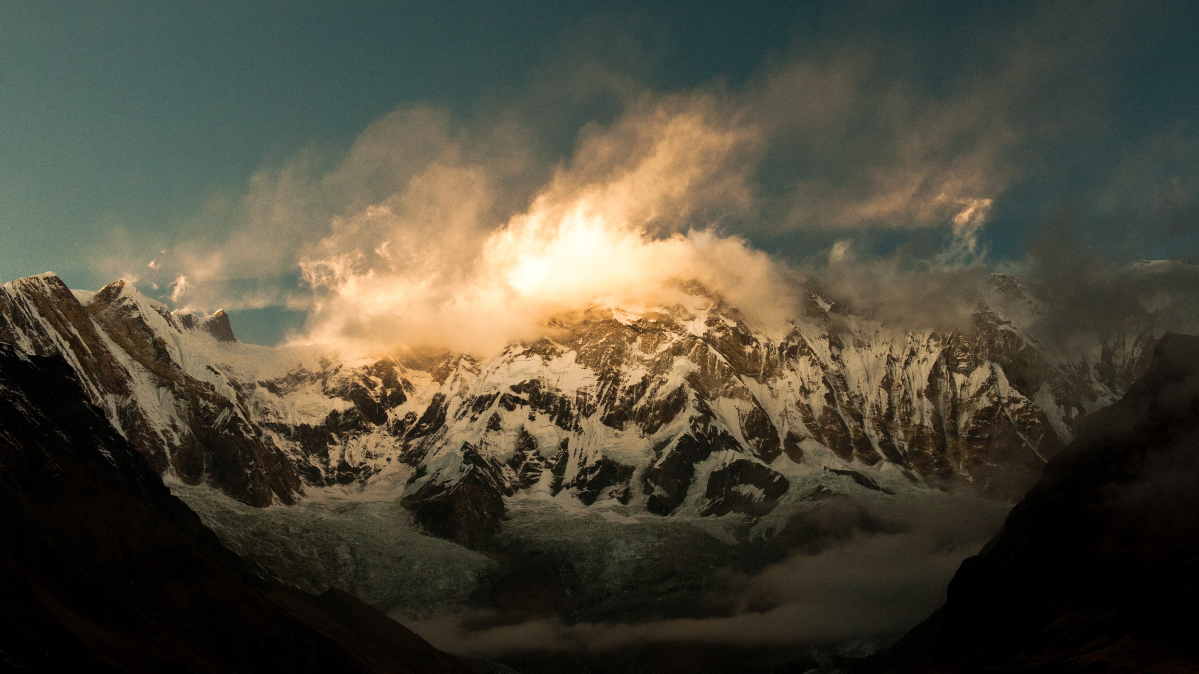 Wallpaper / ice, 5k, 4k wallpaper, top, Himalayas, mountain, Nepal, surrounding, clouds, view, sunset, 4K, Annapurna free download