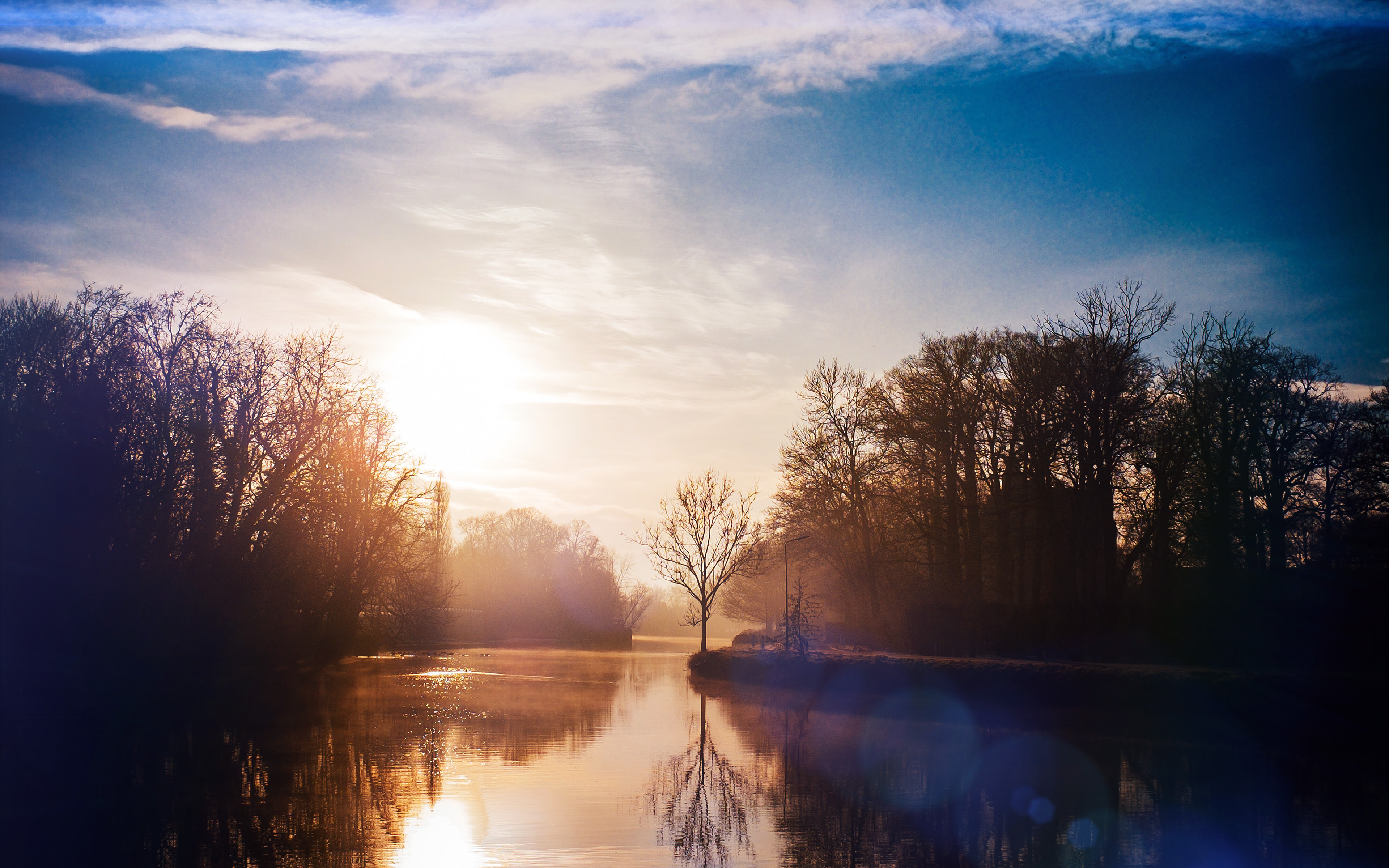 wallpaper for desktop, laptop. lake calm tree mountain sunny day nature flare blue