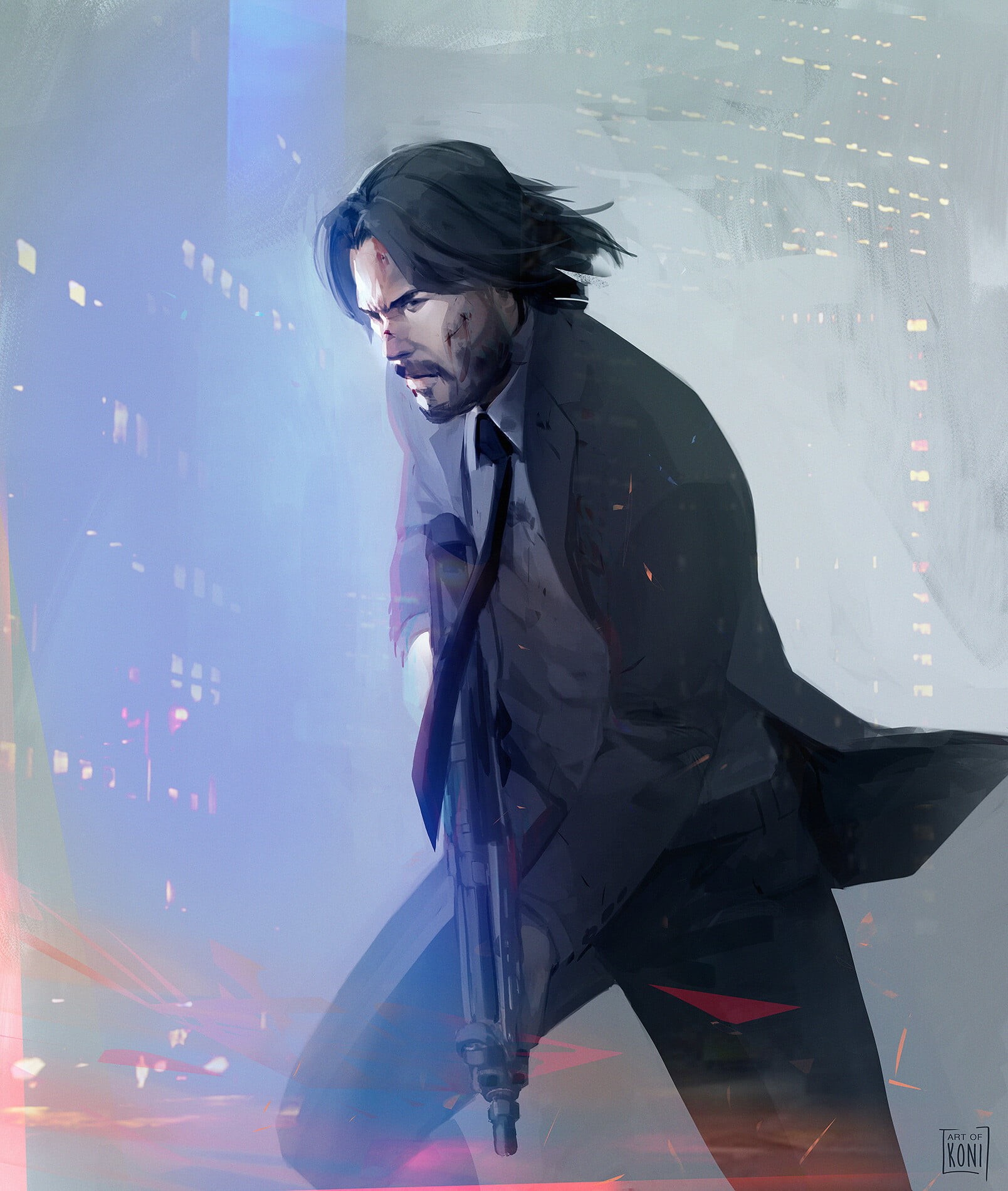 Wallpaper / black suit, John Wick, fan art, running, Keanu Reeves, 720P, digital art free download