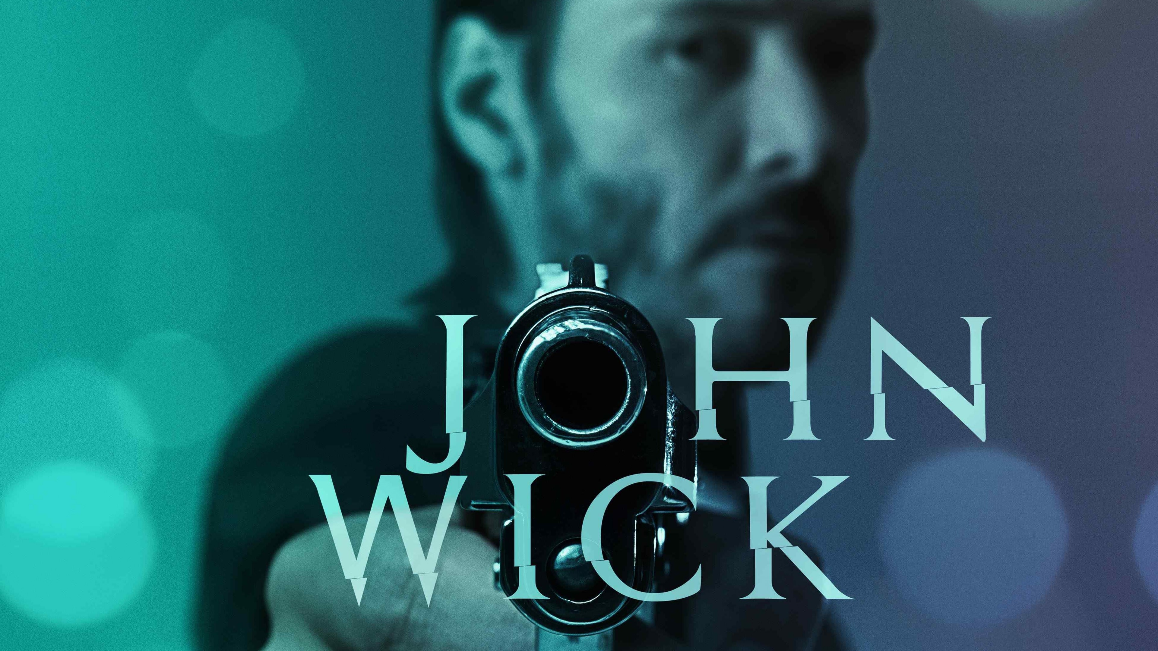 Wallpaper John Wick, 2015, movie, film, gun, blue, green, weapon, Keanu Reeves, Michael Nyqvist, Willem Dafoe, poster, Movies