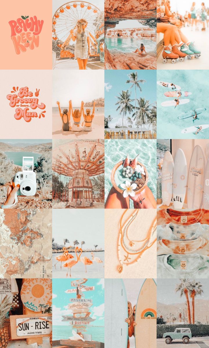 Peach Collage Kit Peach Blue White Aesthetic Wall Collage. Etsy. Wall Collage, Aesthetic Iphone Wallpaper, Print Your Photo