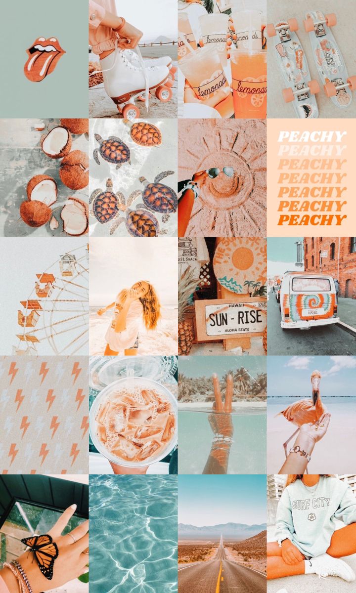 Peach Collage Kit Peach Blue White Aesthetic Wall Collage. Etsy. Aesthetic Iphone Wallpaper, IPhone Wallpaper, Beautiful Summer Wallpaper