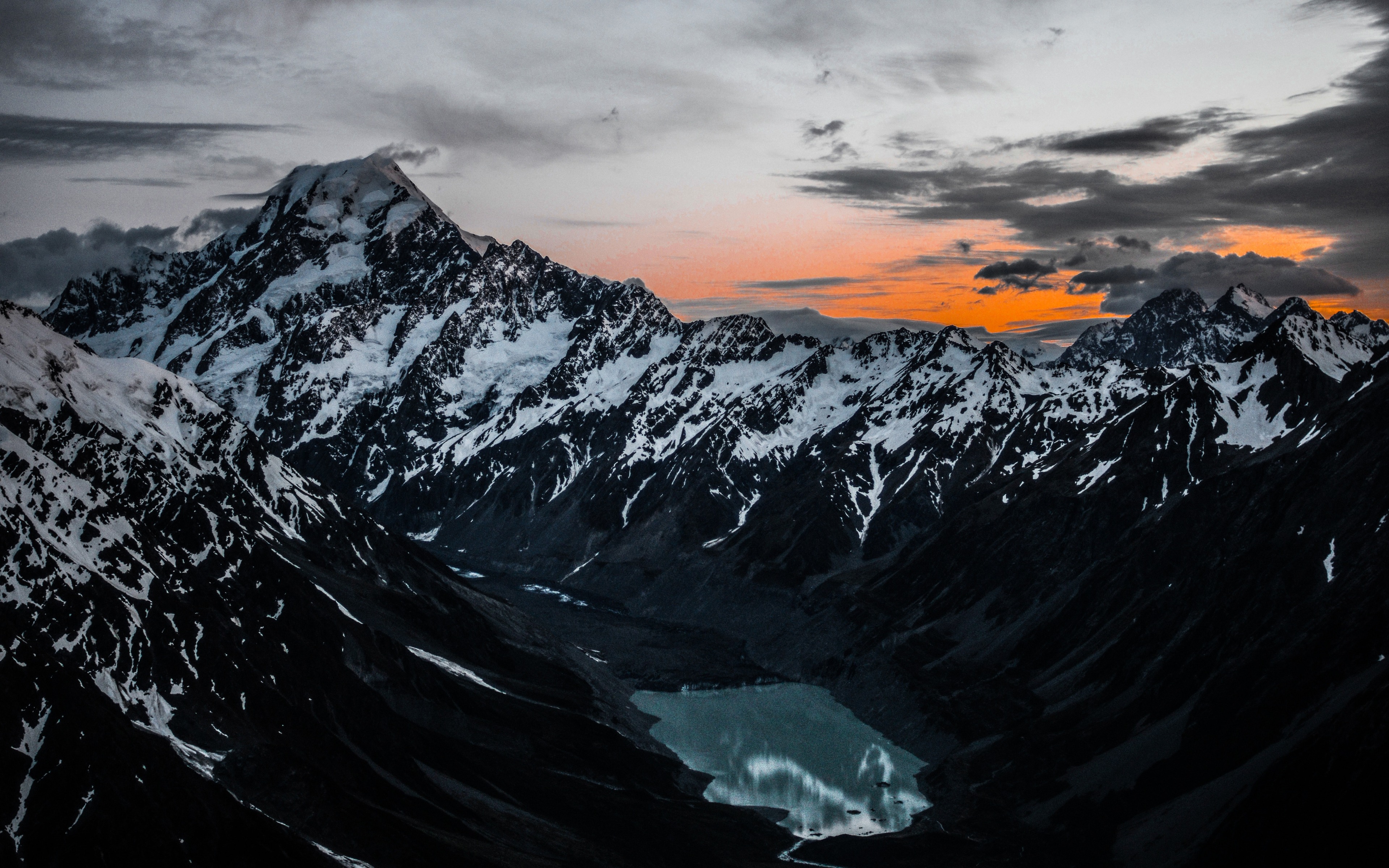 HD desktop wallpaper: Sunset, Sky, Mountains, Snow, Mountain, Earth, Cloud download free picture