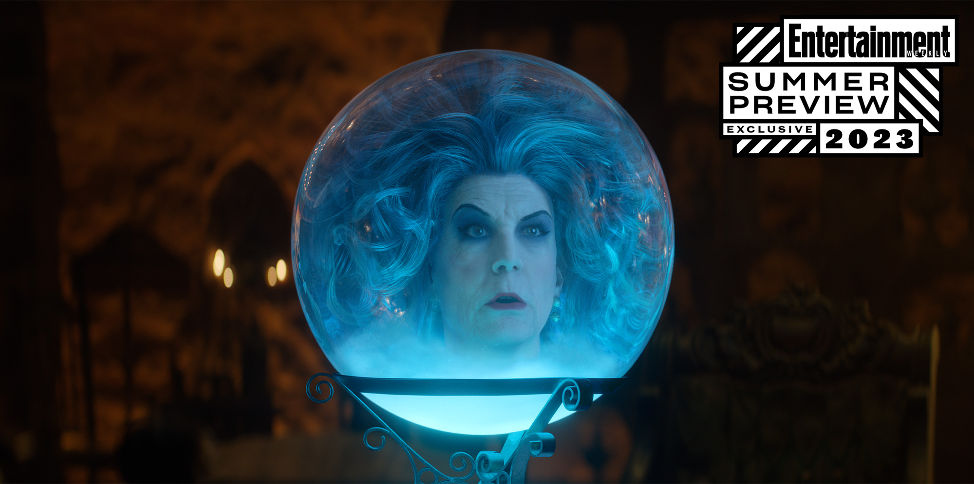 Jamie Lee Curtis is Madame Leota in Haunted Mansion crystal ball photo