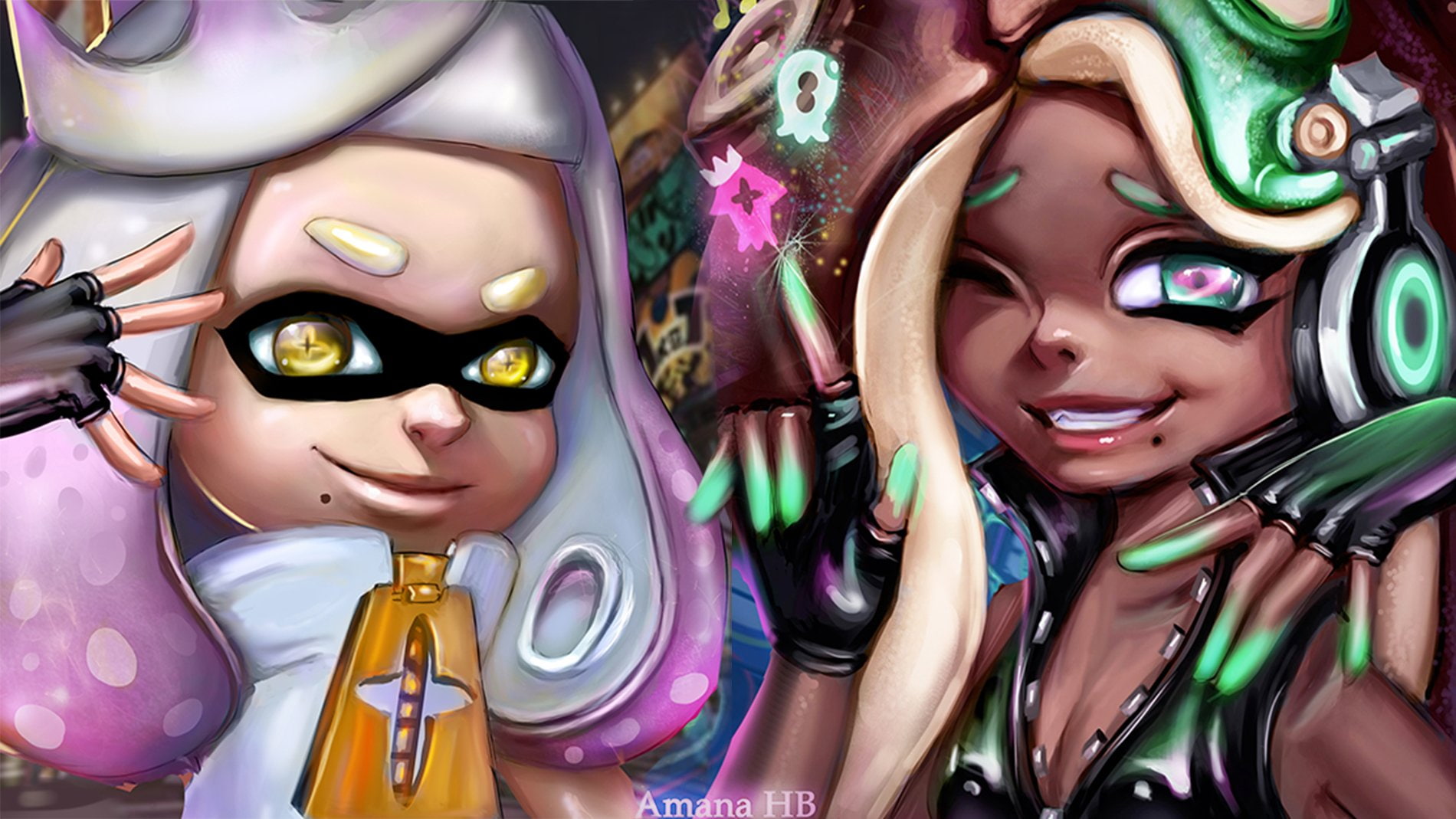 Wallpaper / Marina (Splatoon), Headphones, Girl, 720P, Splatoon 2, Off The Hook (Splatoon), Video Game, Nintendo, Pearl (Splatoon) free download