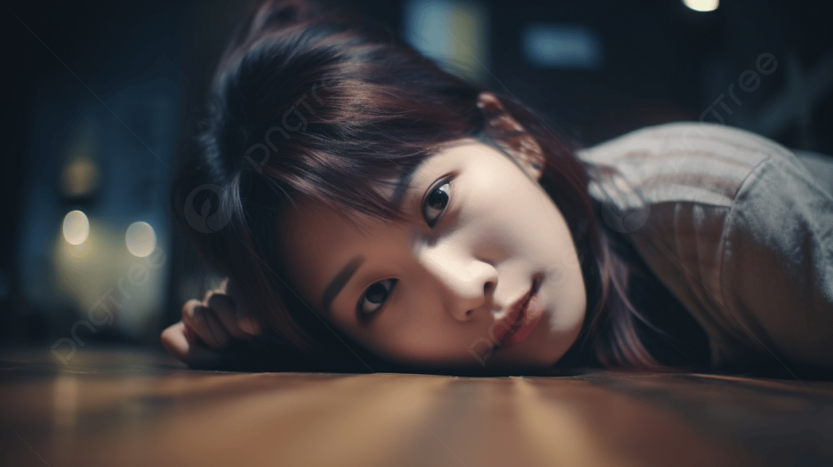 Korean Girl Laying Down On A Wooden Floor Background, A Woman Lying On The Floor While Holding A Smartphone, HD Photography Photo, Forehead Background Image And Wallpaper for Free Download