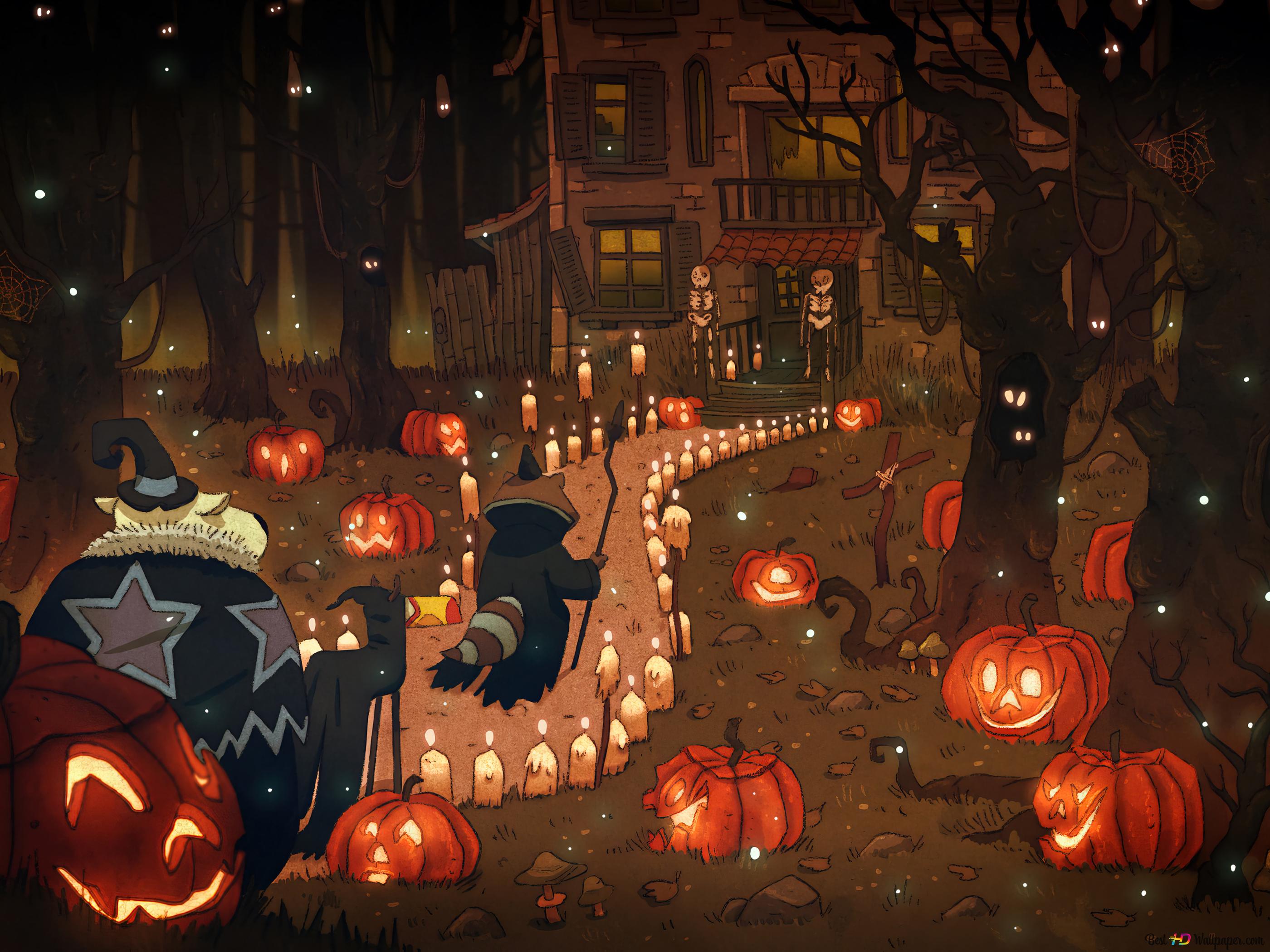 Halloween's Trick or Treat lofi 4K wallpaper download