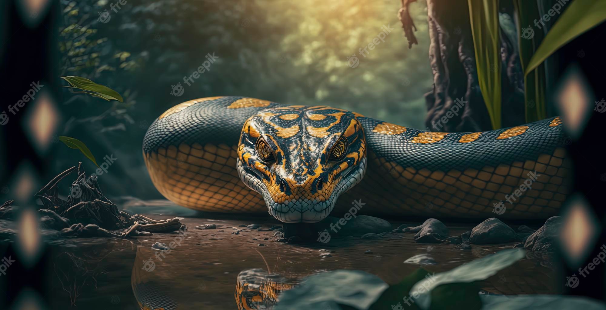 Premium Photo. Photography of a anaconda snake in a jungle