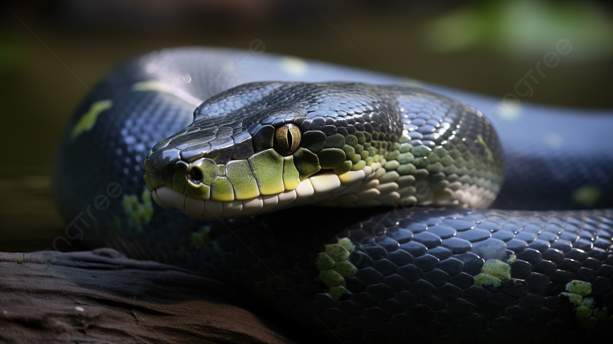 Black Background, Green Snake Laying On Top Of Log, Green Anaconda Picture Background Image And Wallpaper for Free Download