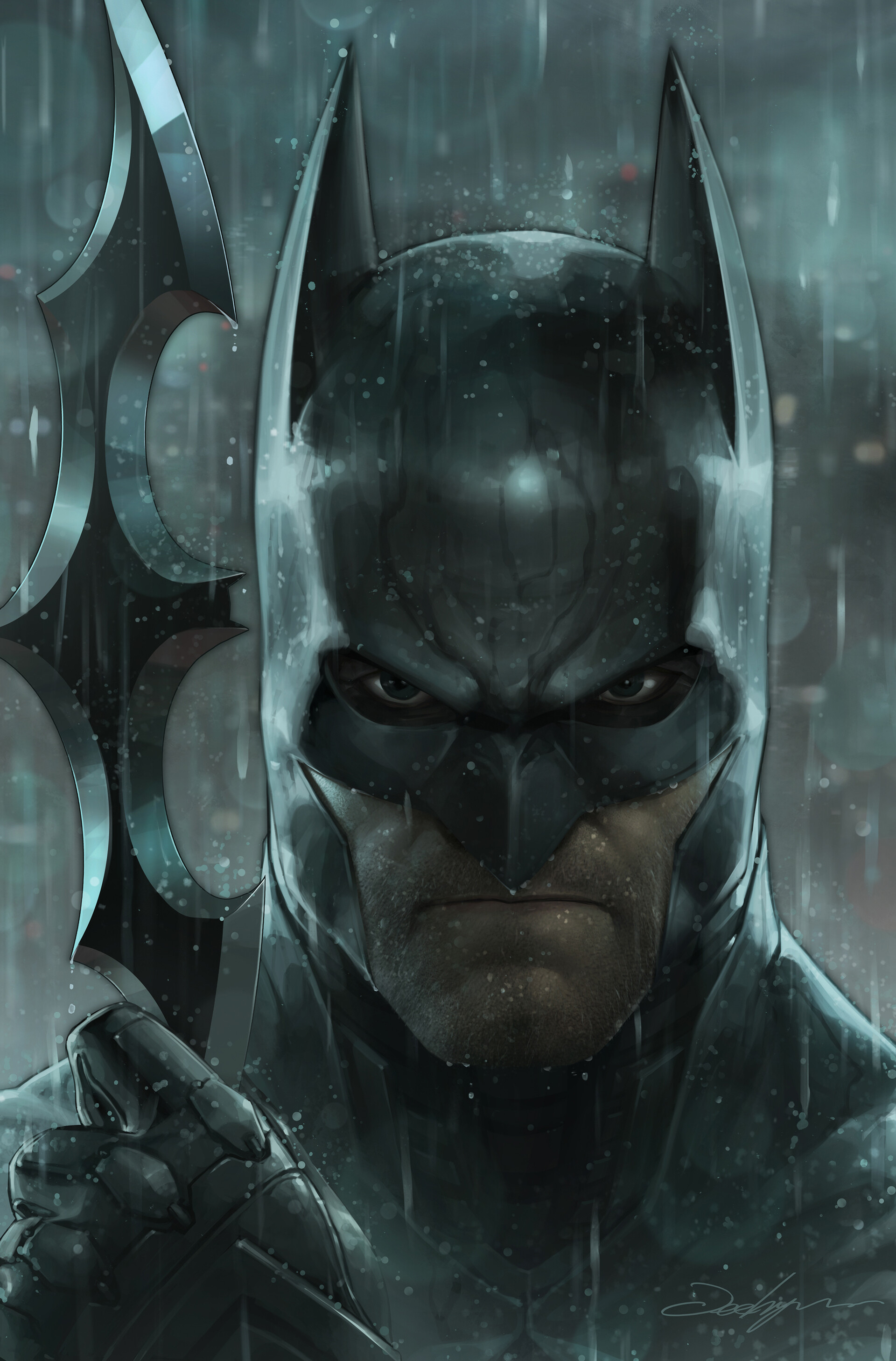 Wallpaper, artwork, comic art, Batman, men, rain, angry 1920x2915