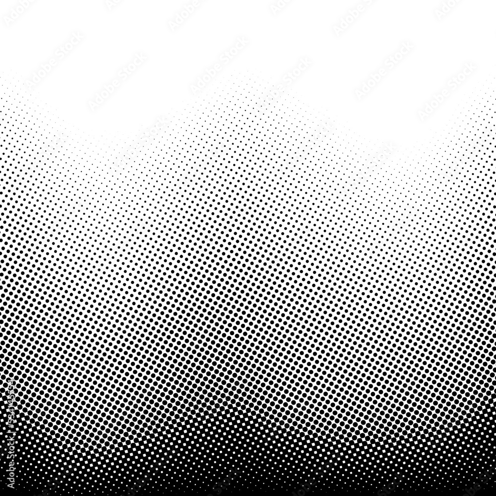 Halftone gradient background. Grunge halftone pop art texture with vanishing effect. White and black faded grainy wallpaper. Retro vector backdrop Stock Vector