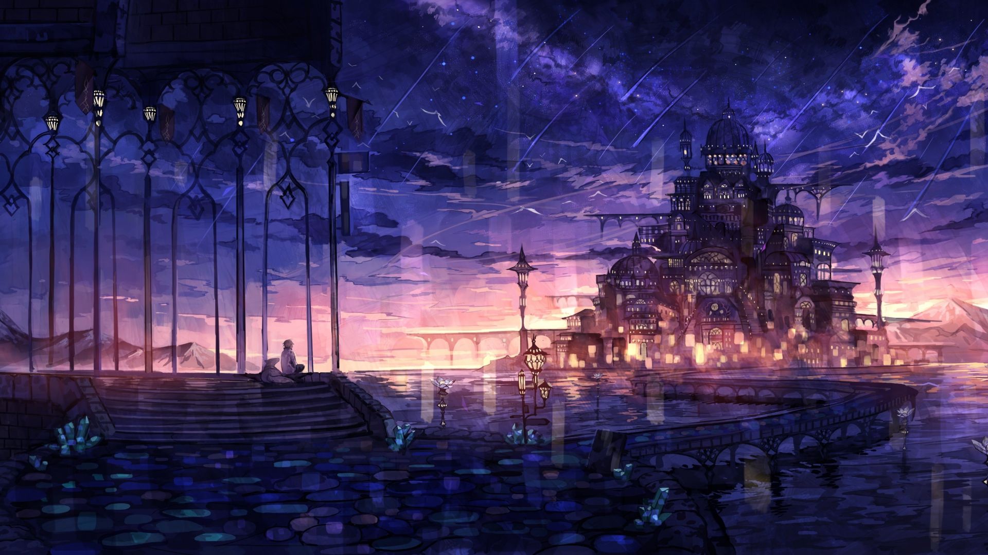 Desktop Wallpaper Viewing Castle, Fantasy, Night, HD Image, Picture, Background, Fb7724