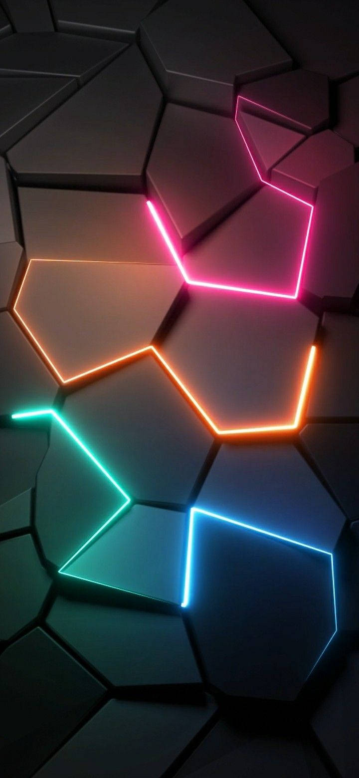 Download 3D Phone Geometric Tiles Neon Lights Wallpaper