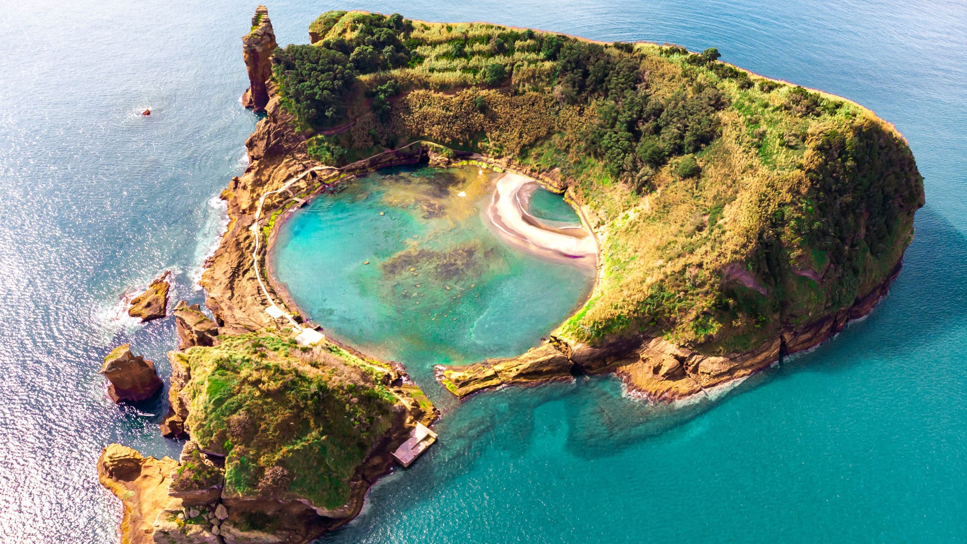 Islet of Vila Franca do Campo aerial view at Sao Miguel island, Azores, Portugal. Windows Spotlight Image