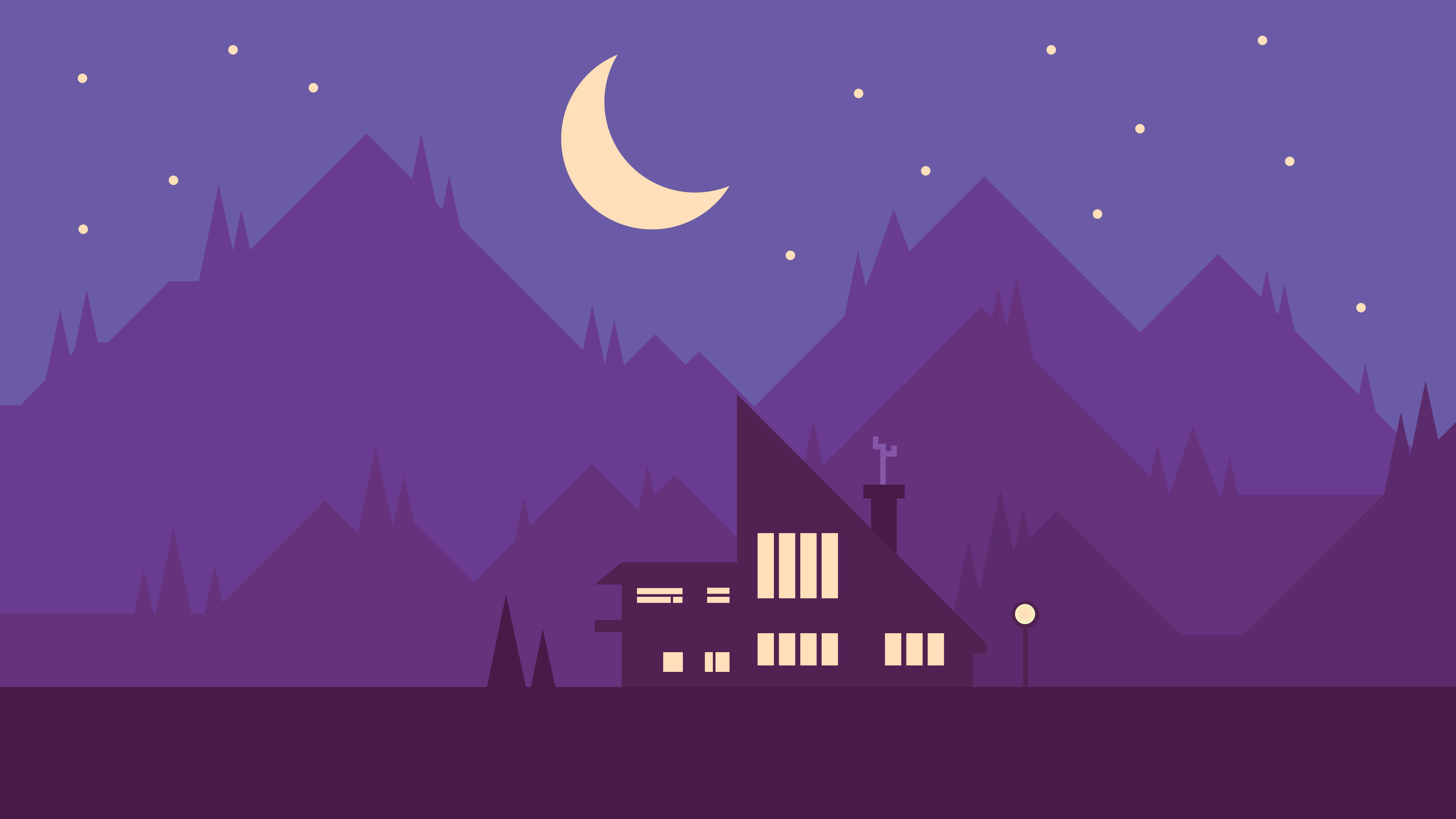 Illustration Wallpaper, Vector, Digital, Minimalism, Moon, Architecture