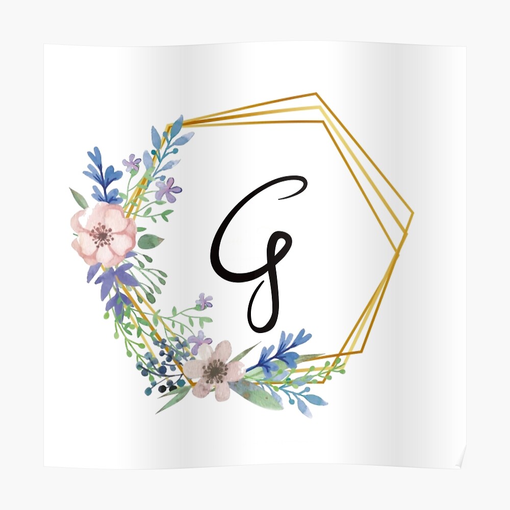 Floral monogram with golden frame letter G Stickerundefined