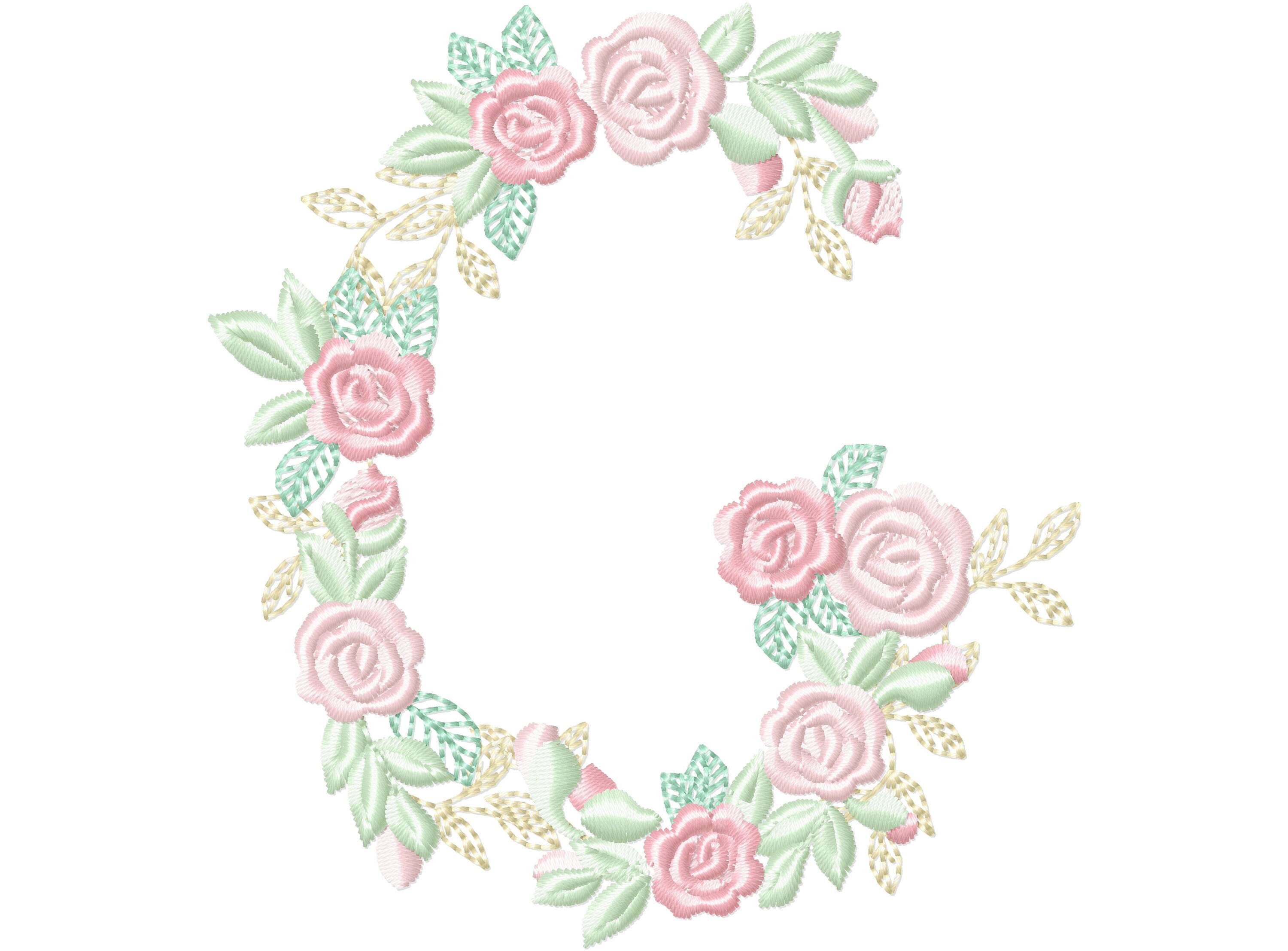 Delicate Roses Floral letter G garden flag monogram flowers flower flowered Font machine embroidery designs 3.5, 4, 5, 6, 7, 8 in