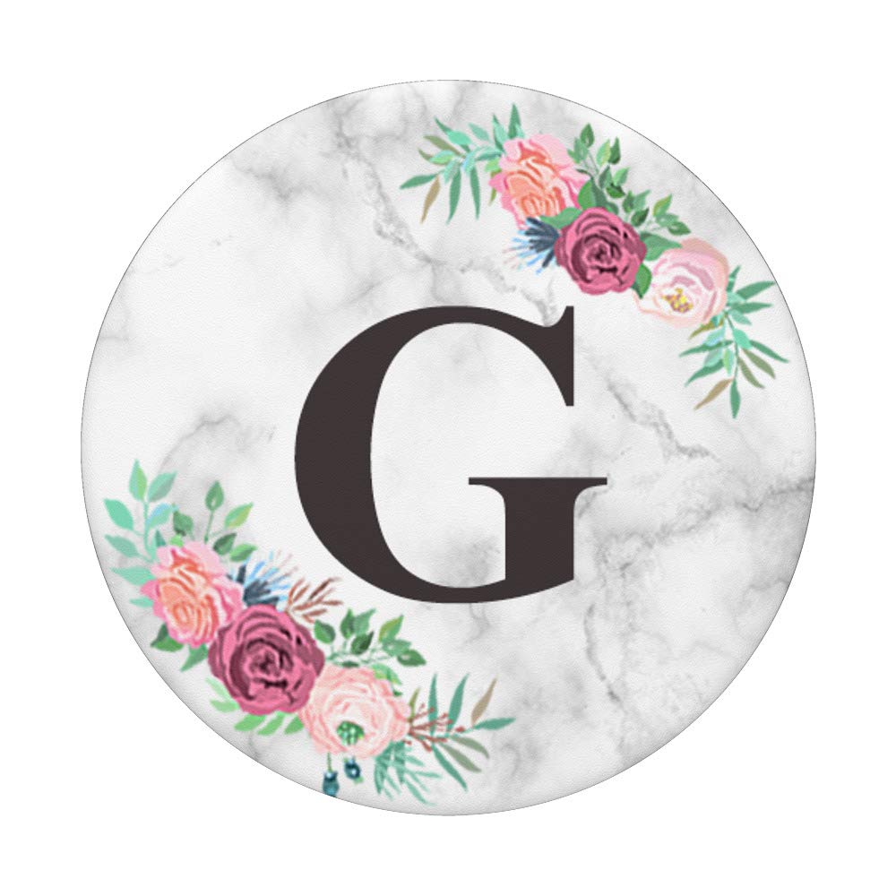 Cute Letter G Rose Floral Monogram Pink Green Gray Initial PopSockets Swappable PopGrip, Cell Phones & Accessories