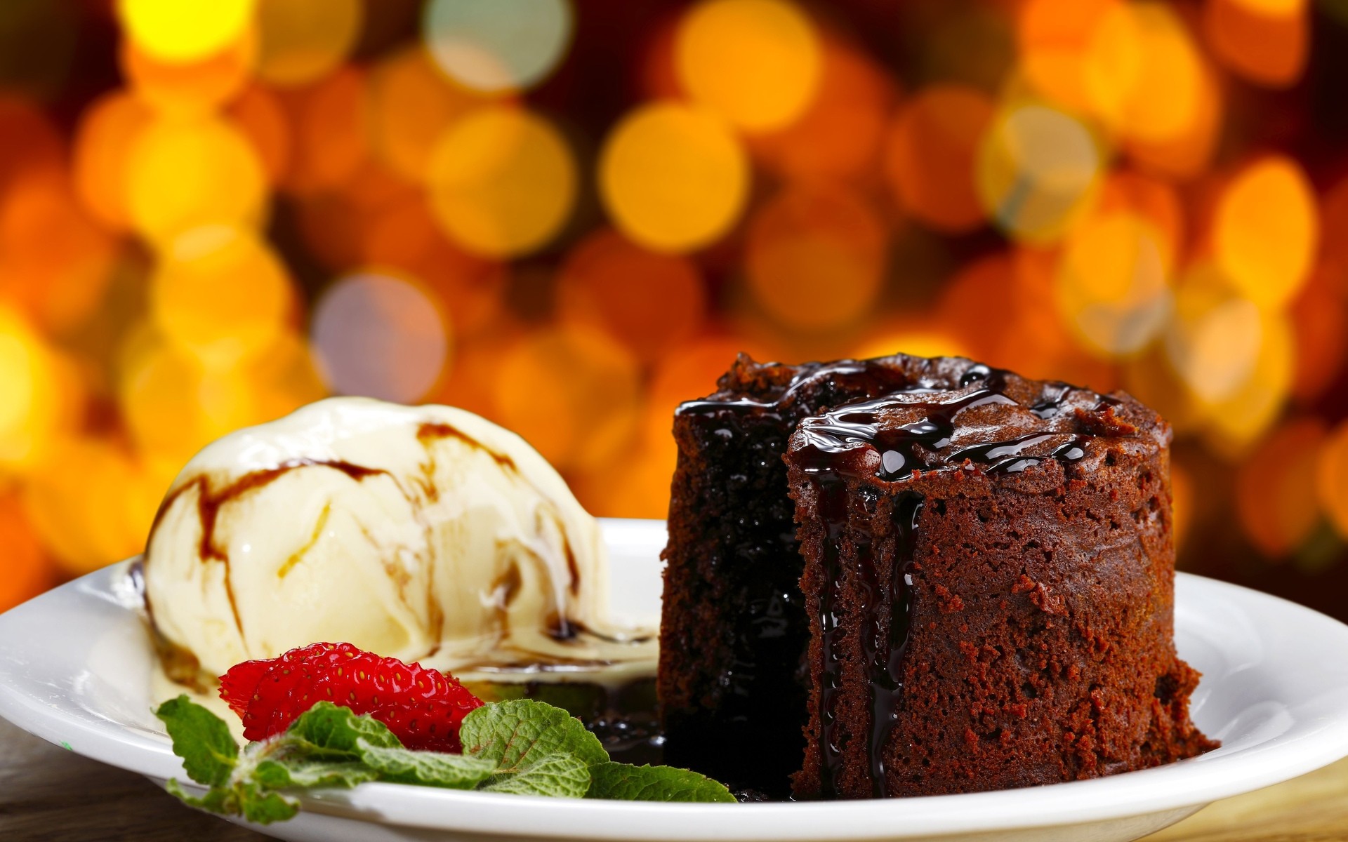 Wallpaper, food, closeup, ice cream, bokeh, dessert, chocolate cake, sweetness, dish, produce, flavor, chocolate brownie 1920x1200