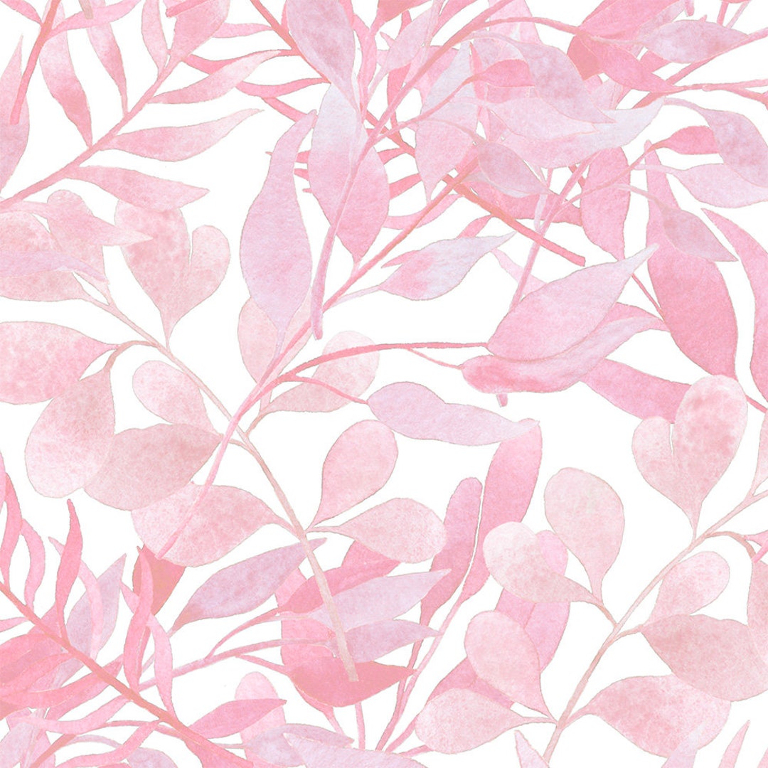 Soft Pink Wallpaper Watercolor Leaves. Peel and Stick
