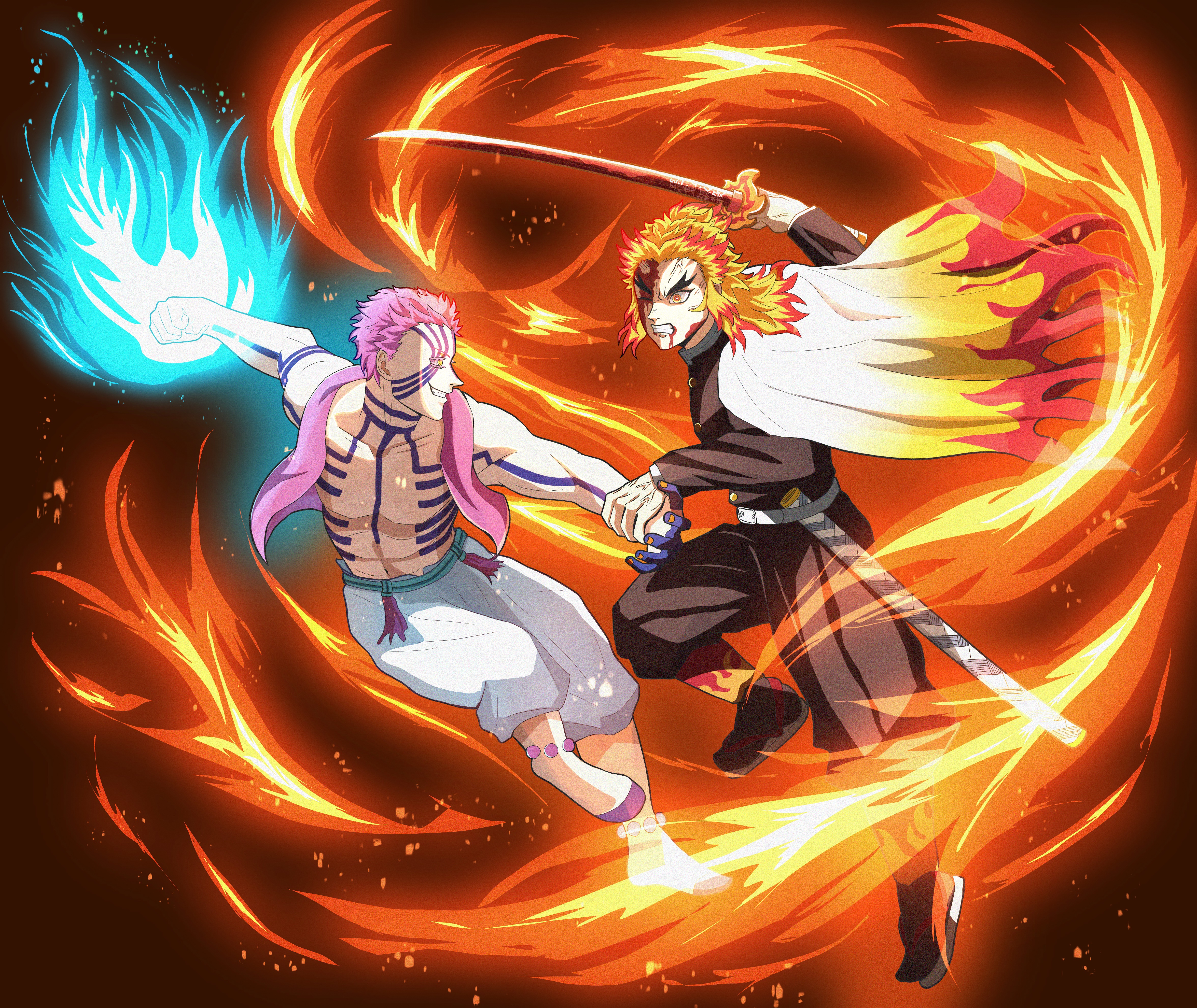 Demon Slayer: Kimetsu No Yaiba 4K, Akaza (Demon Slayer: Kimetsu no Yaiba), Kyojuro Rengoku Gallery HD Wallpaper