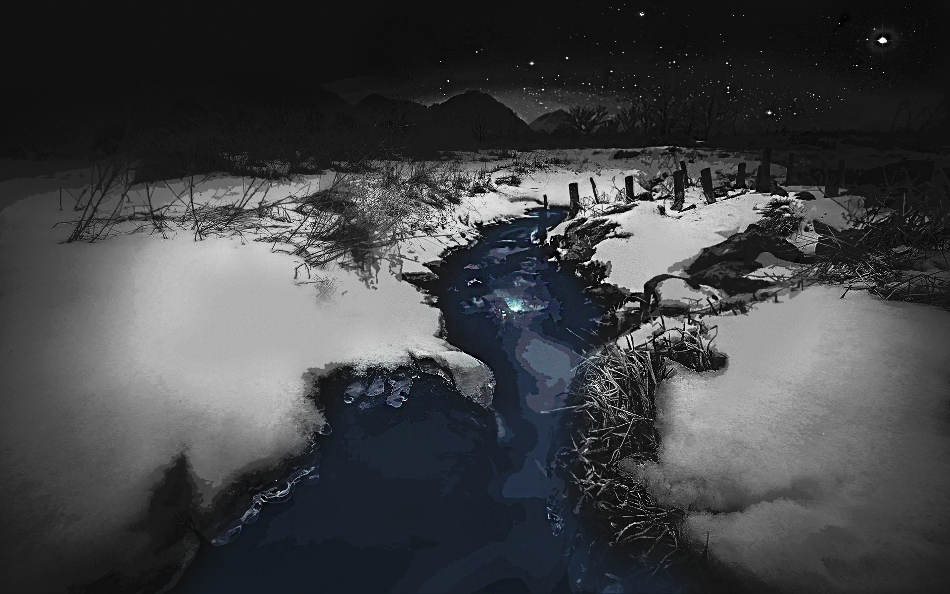 Wallpaper, black snow, blood clouds, futuristic mountains, black ice, dark snow, weird landscape 1920x1200