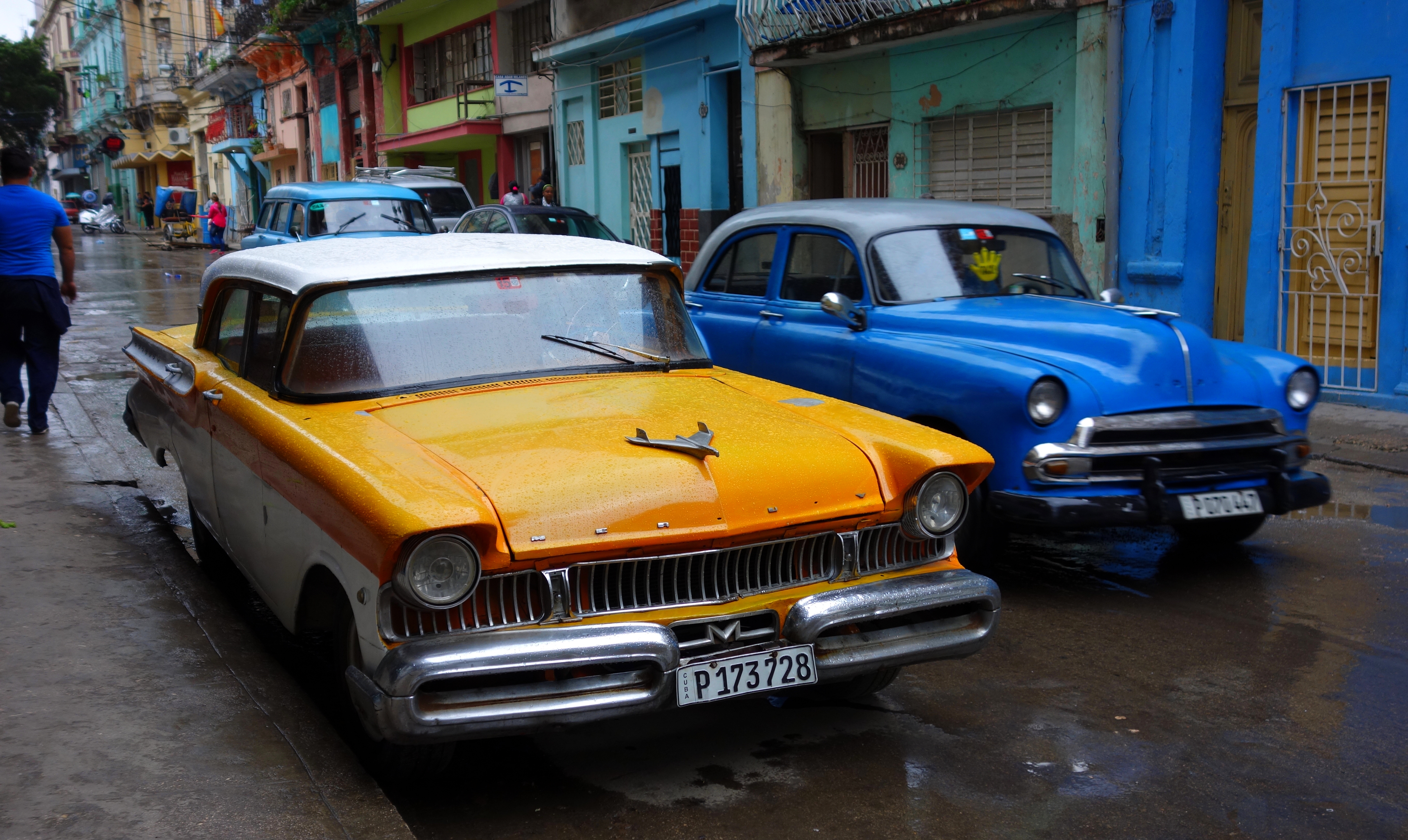 Wallpaper, street, city, blue, cars, yellow, Mercury, Havana, Cuba, lahabana, oldamericancar, sakarip 5472x3266