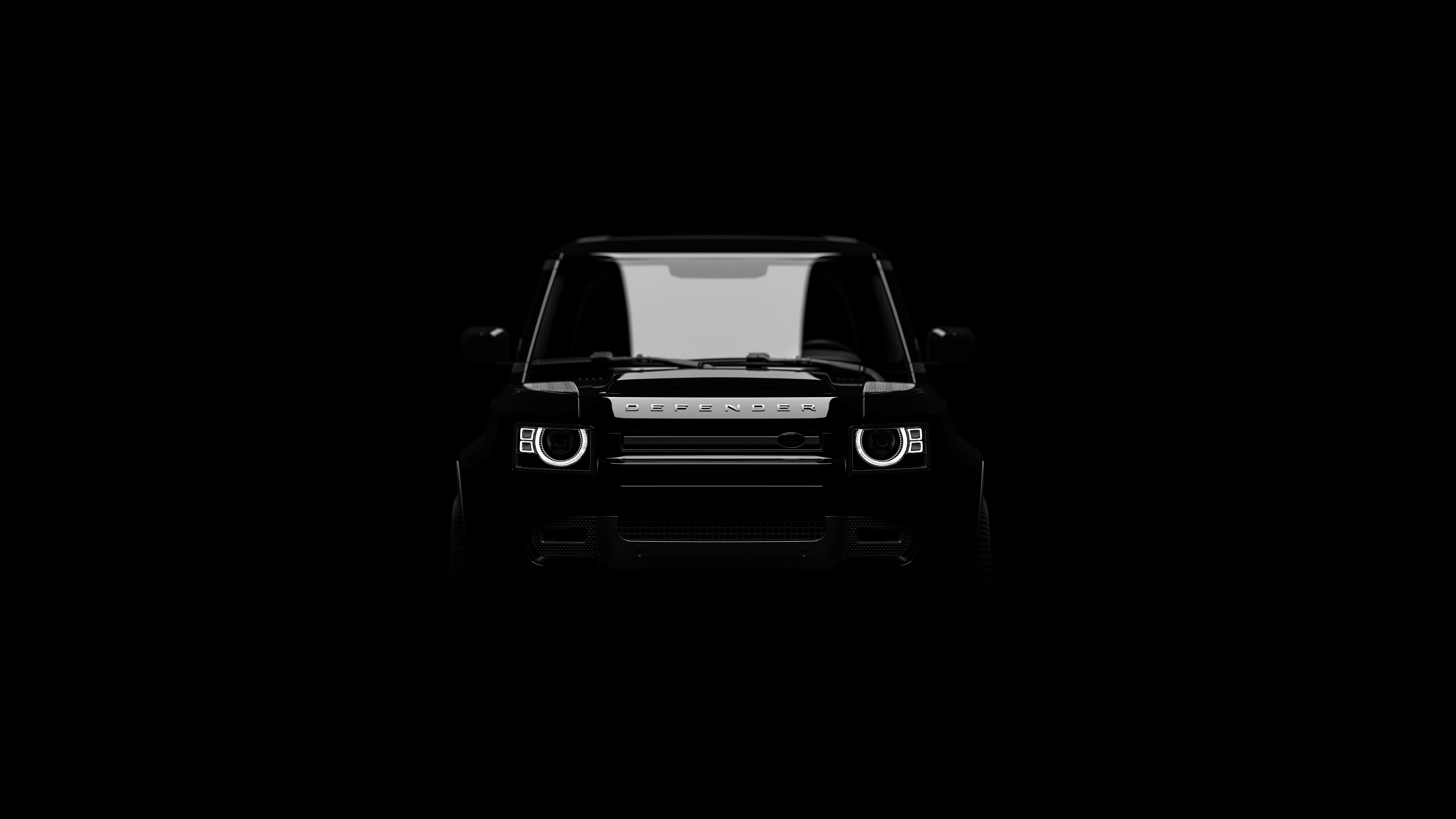 Land Rover Land Rover Defender Car Vehicle Offroad Minimalism Dark Monochrome Front Angle View Black Wallpaper:7680x4320