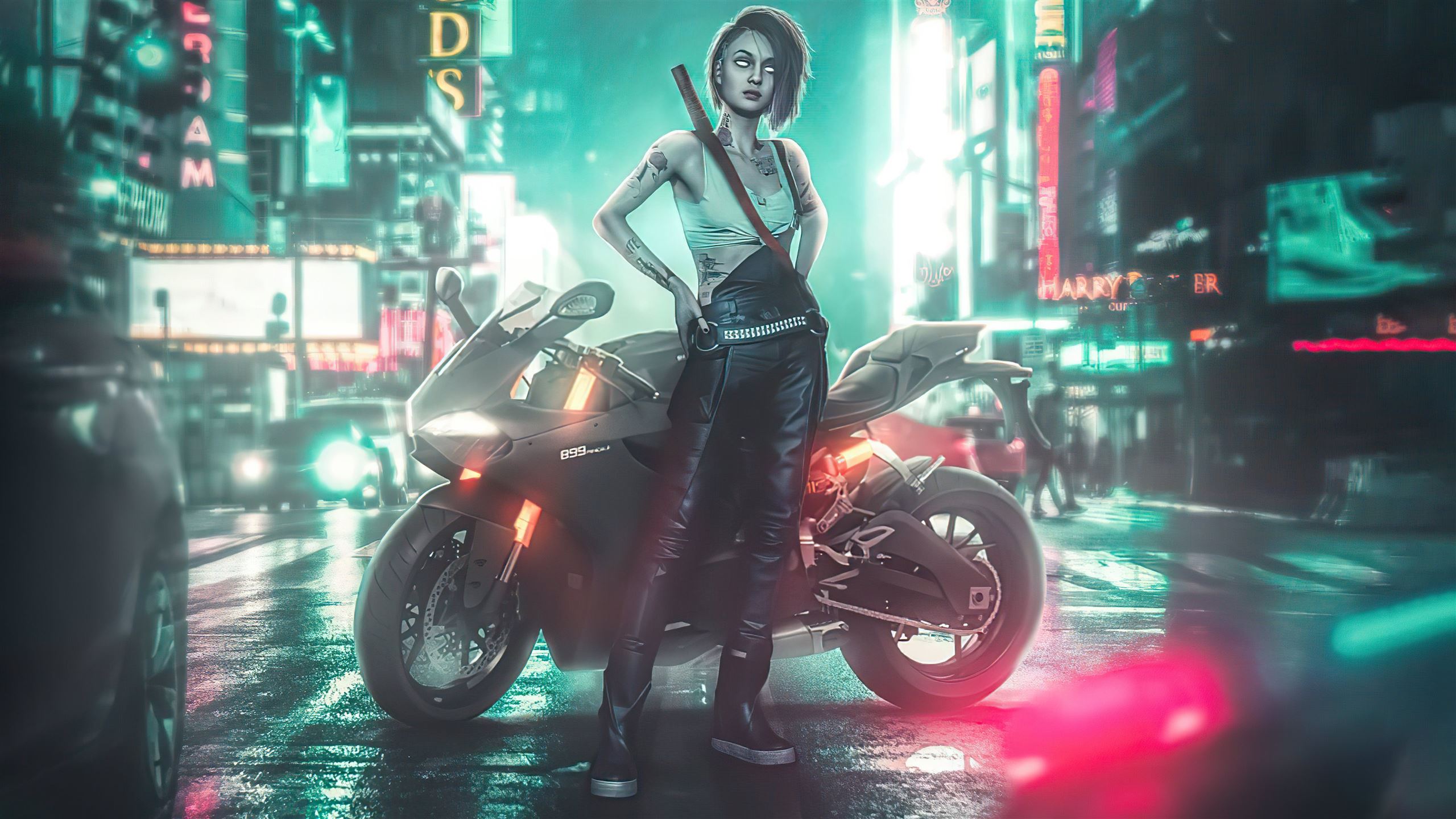 cyberpunk 2077 night city girl 5k MacBook Air Wallpaper Download