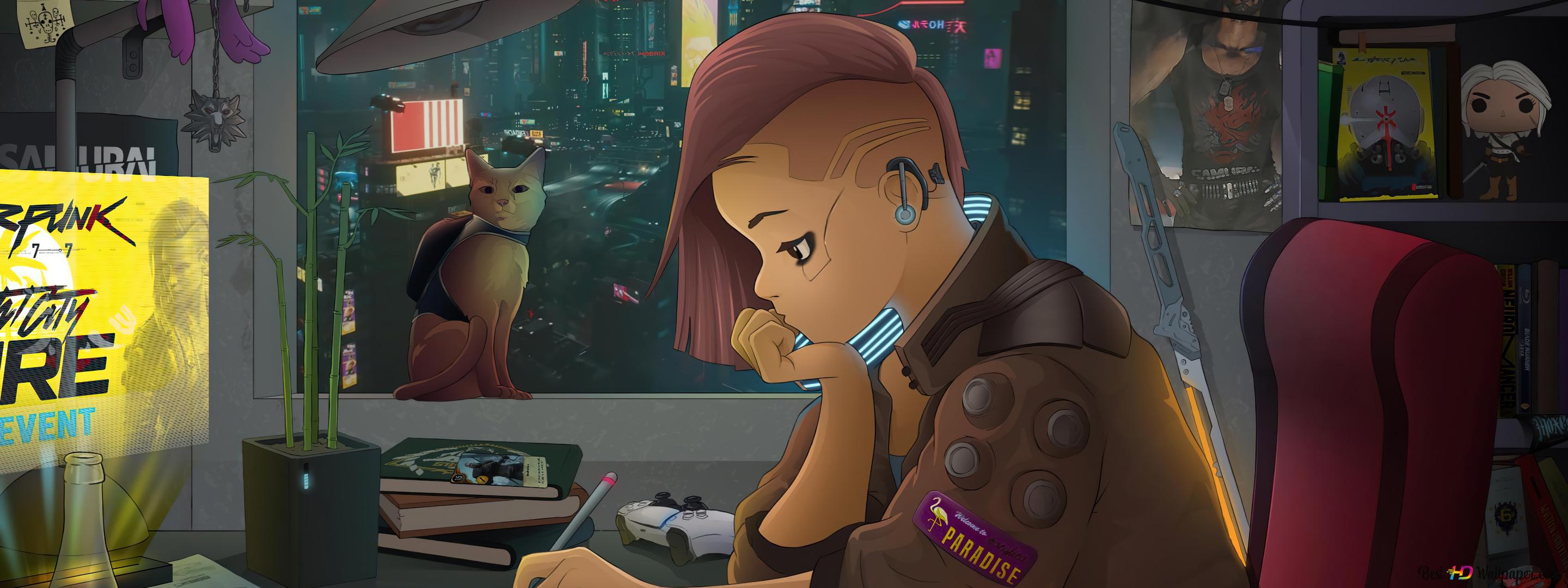 Cyberpunk 2077' Video Game [Anime 'Female V' as Lofi] 4K wallpaper download