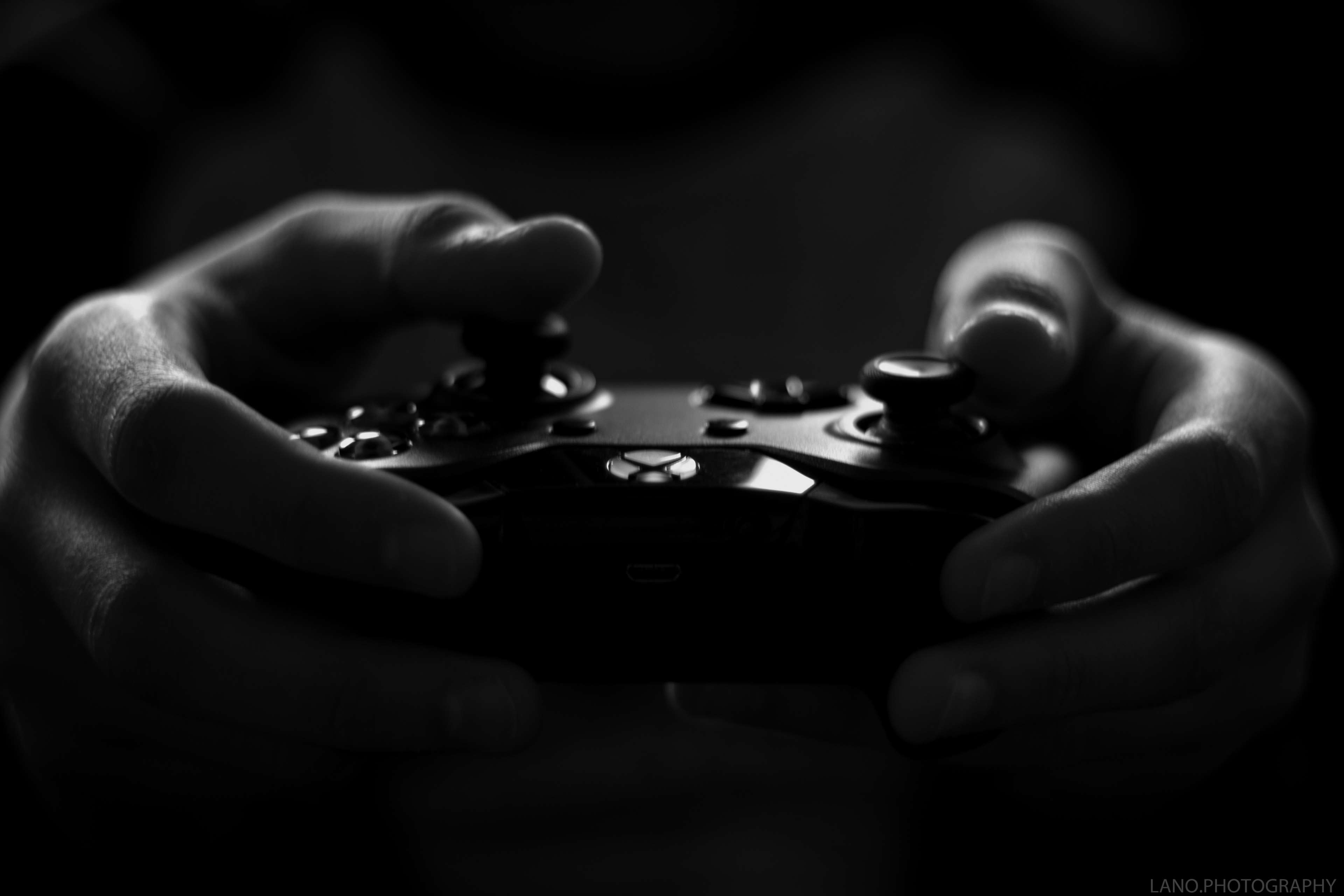 art, black and white, controller, dark, game, game controller, gamer, hands, indoors, love, man, play, studio, public domain image 4k Gallery HD Wallpaper